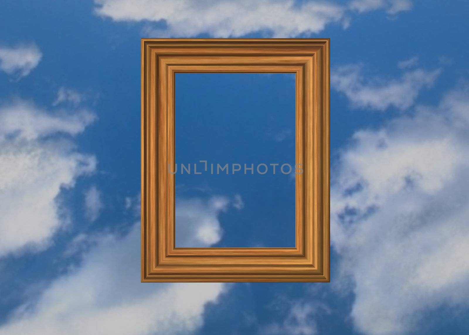 wooden pictureframe and clouds
