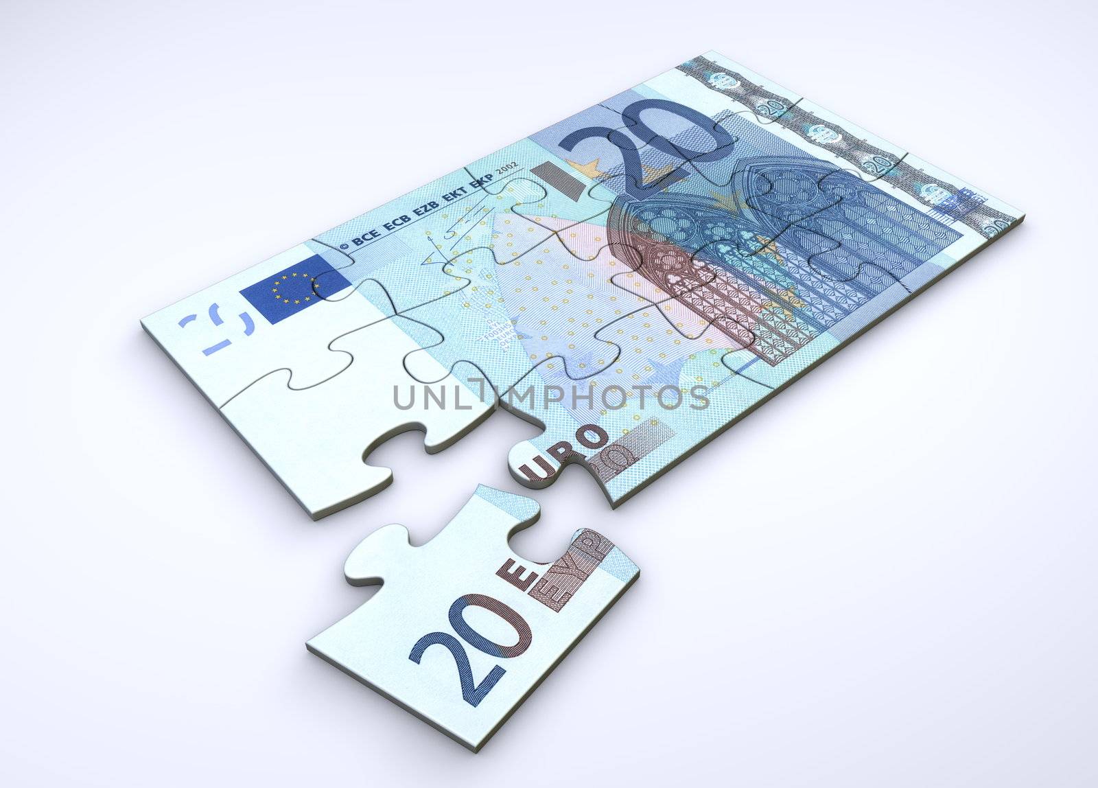 20 Euro note as puzzle - one piece seperately