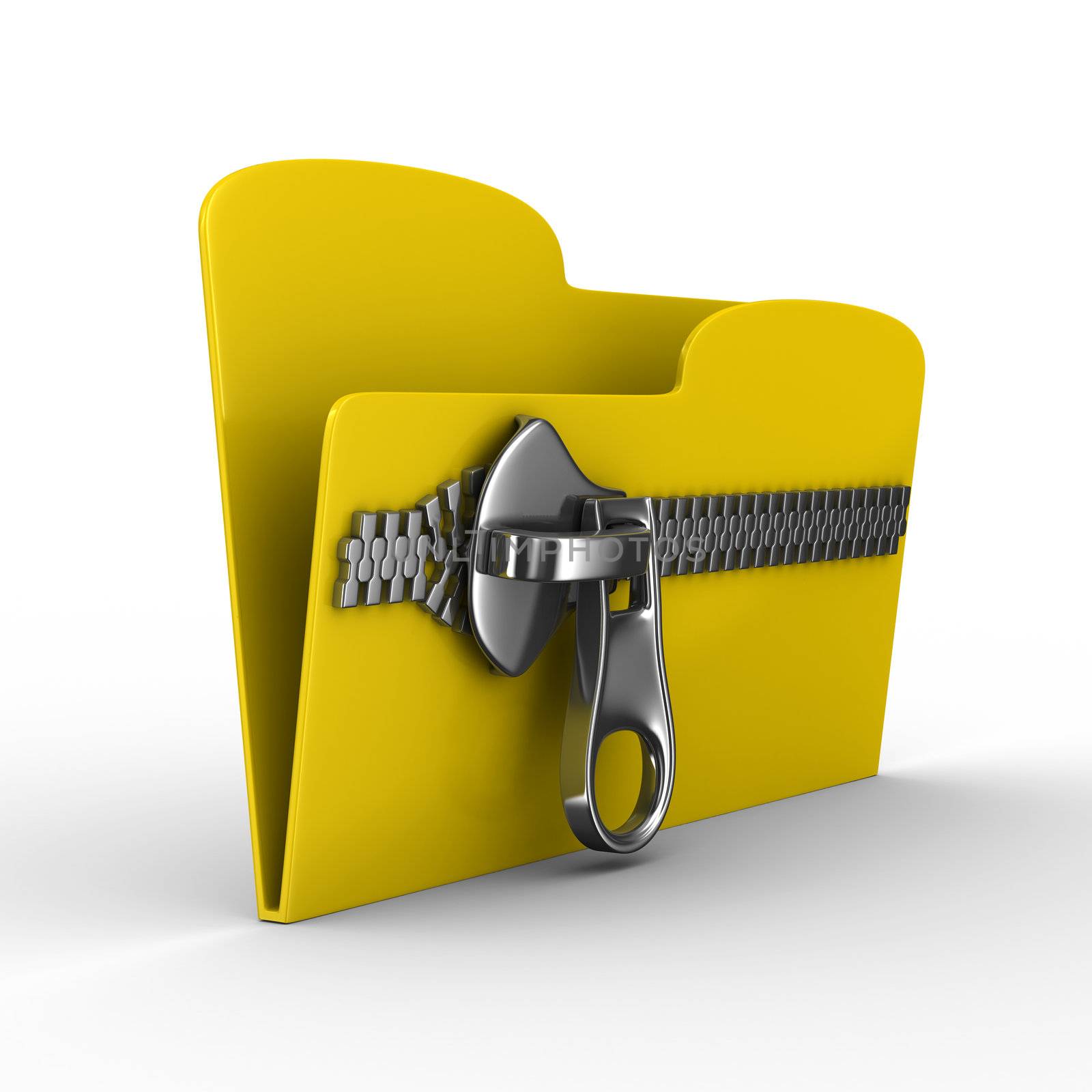 Yellow computer folder with zipper. Isolated 3d image