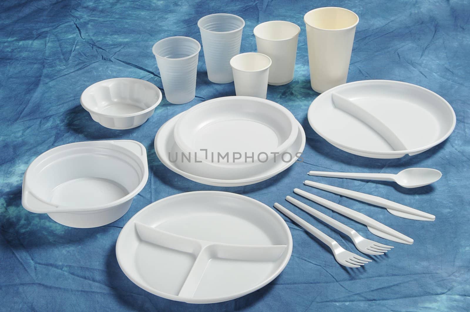 Varieties of disposable plates cups and cutlery