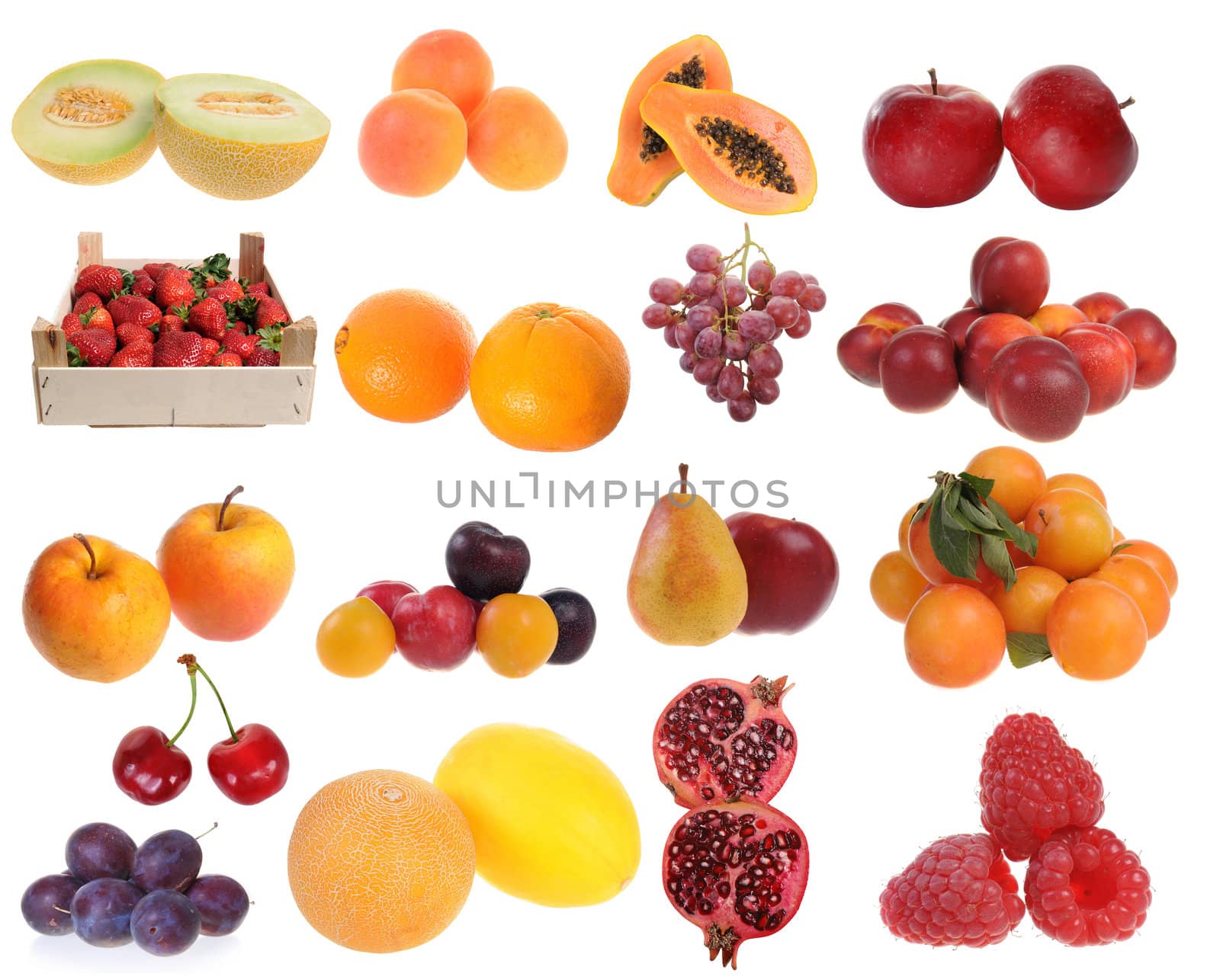 Assembling of delicious fresh fruit isolated on white background