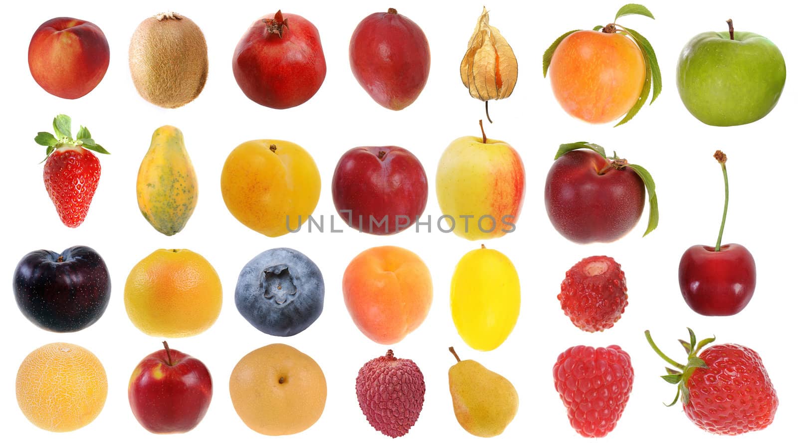 Assembling of delicious fresh fruit isolated on white background