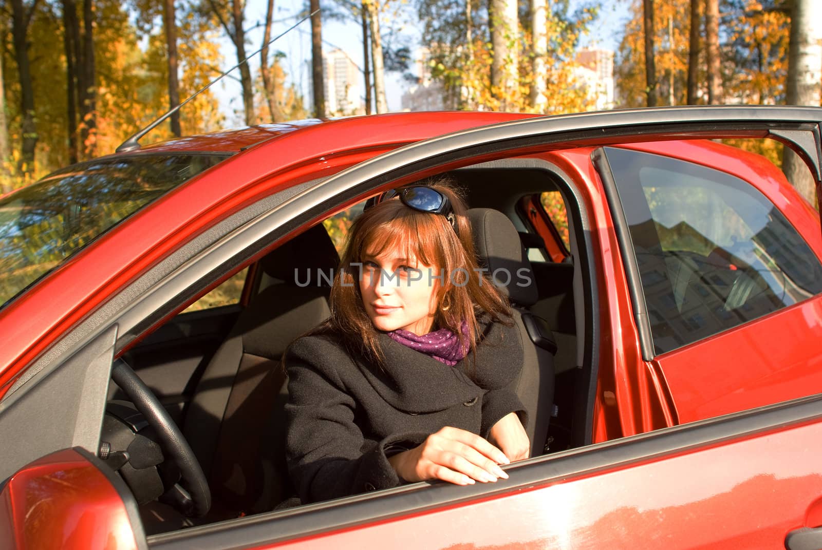 Girl with sunglass in the red car by BIG_TAU