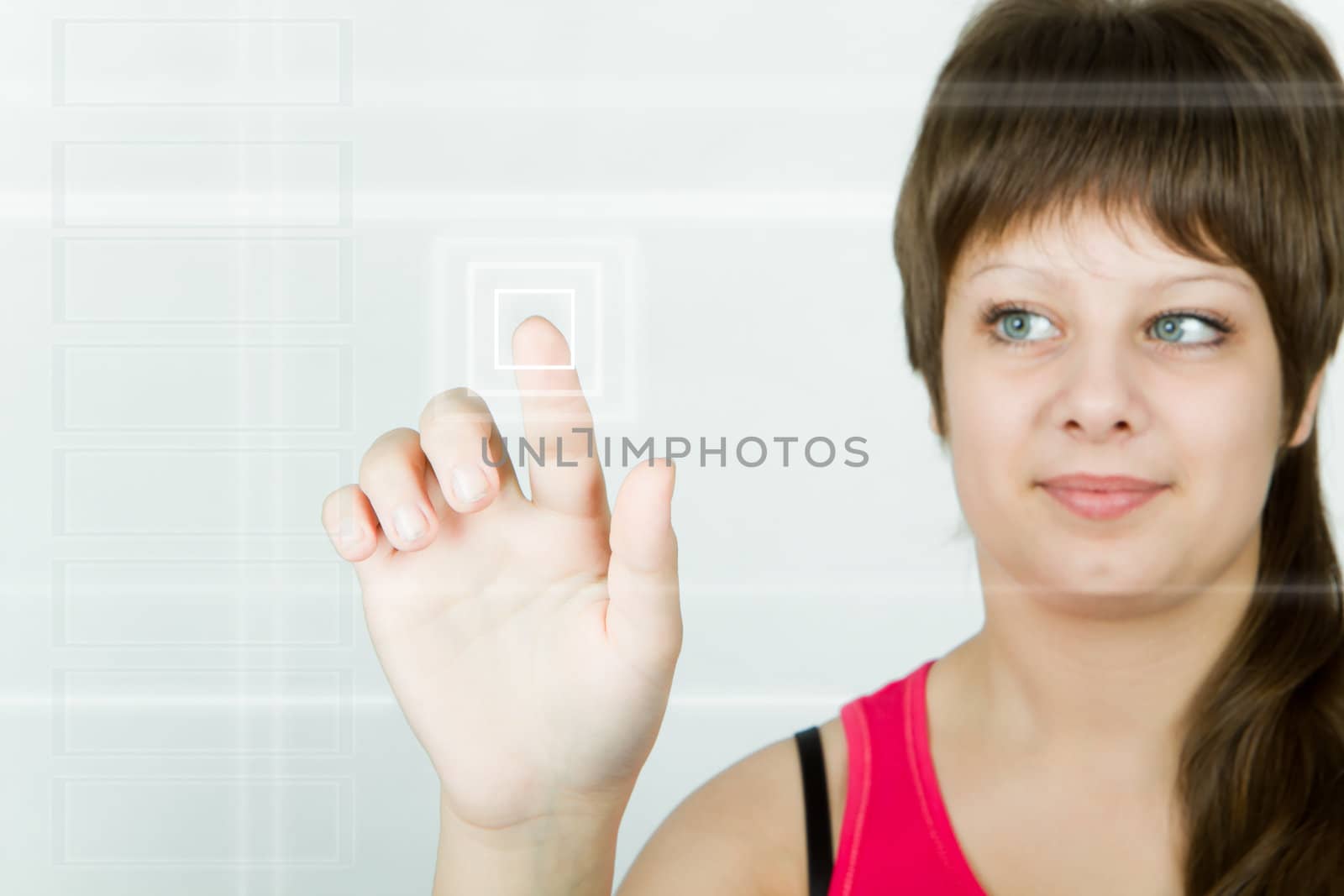 girl  presses the button on the touch screen today