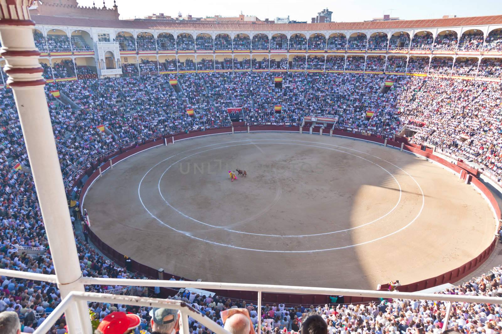 Madrid - OCTOBER 1: The huge crowd jammed in the famous Plaza de Toros are watching the bullfight on OCTOBER 1, 2010 in Madrid. Spain.