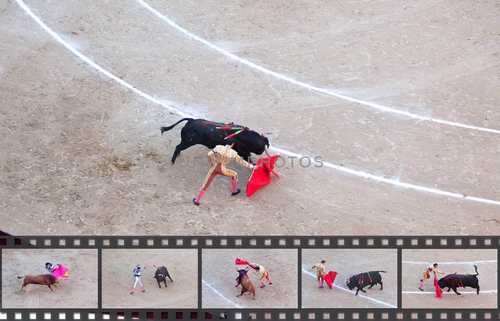 Bullfight - the one of the most controversial events in the world. Some factual images of a bullfight in Madrid, Spain on OCTOBER 1, 2010. 
