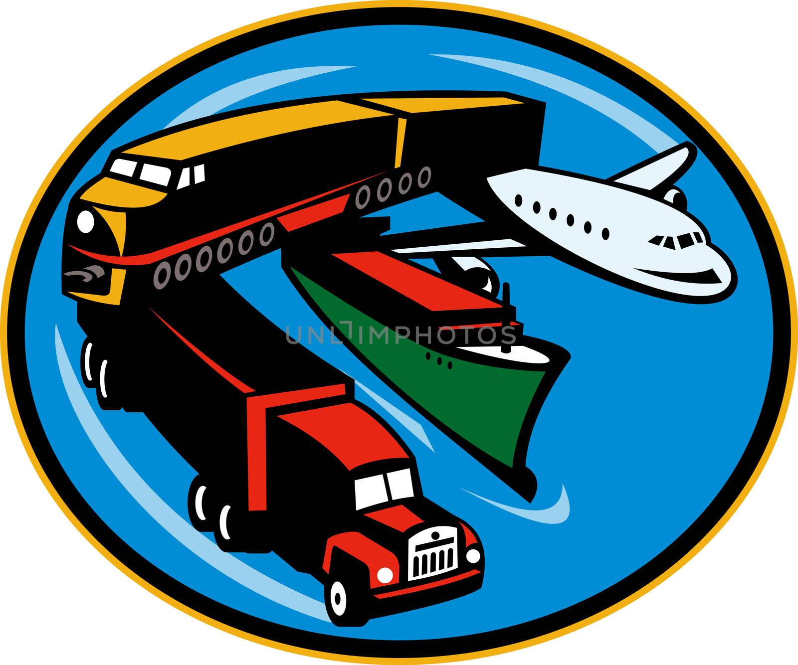 illustration on land, sea, and air freight, transportation and travel.