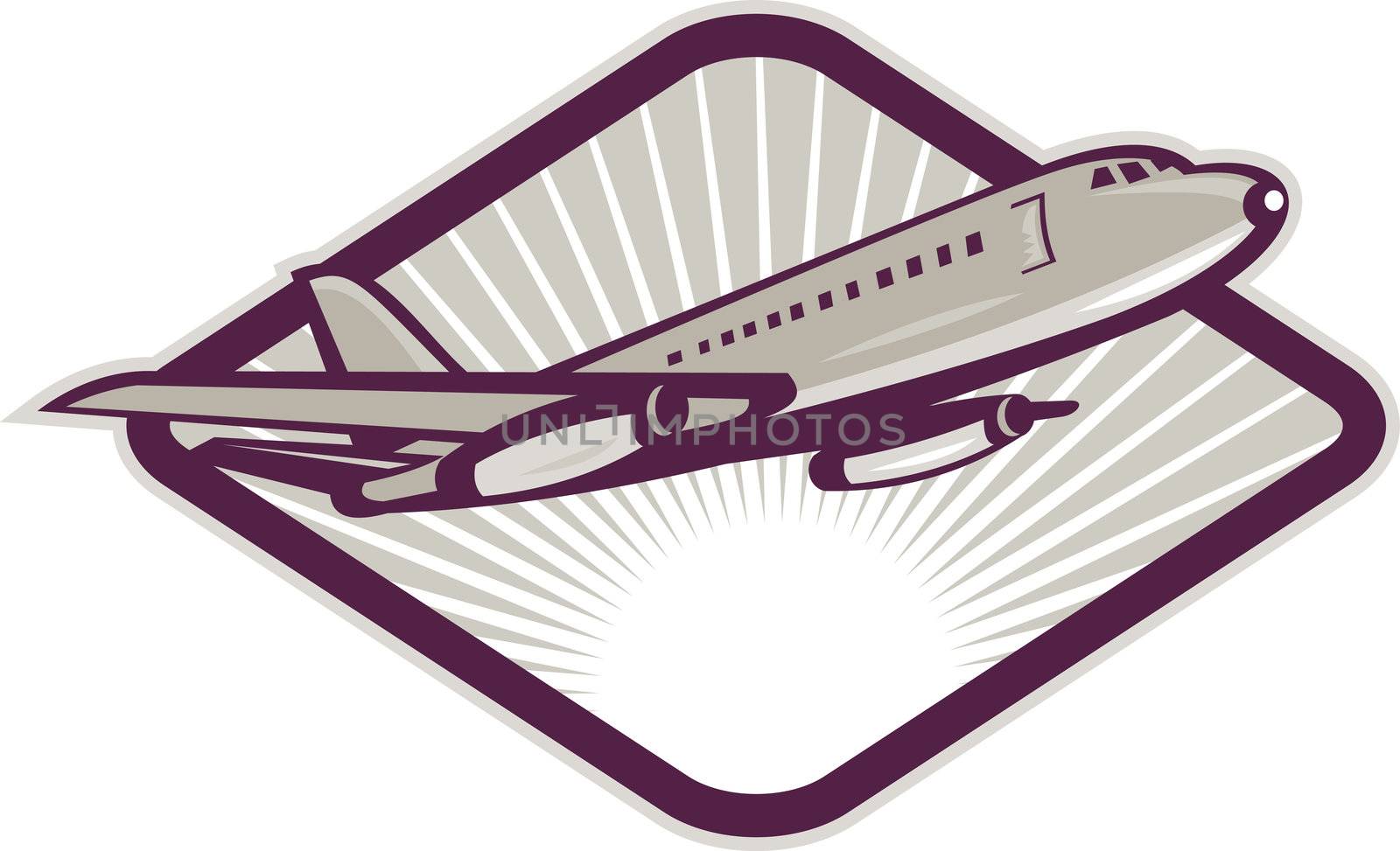illustration of a Jumbo jet airliner taking off set inside a diamond