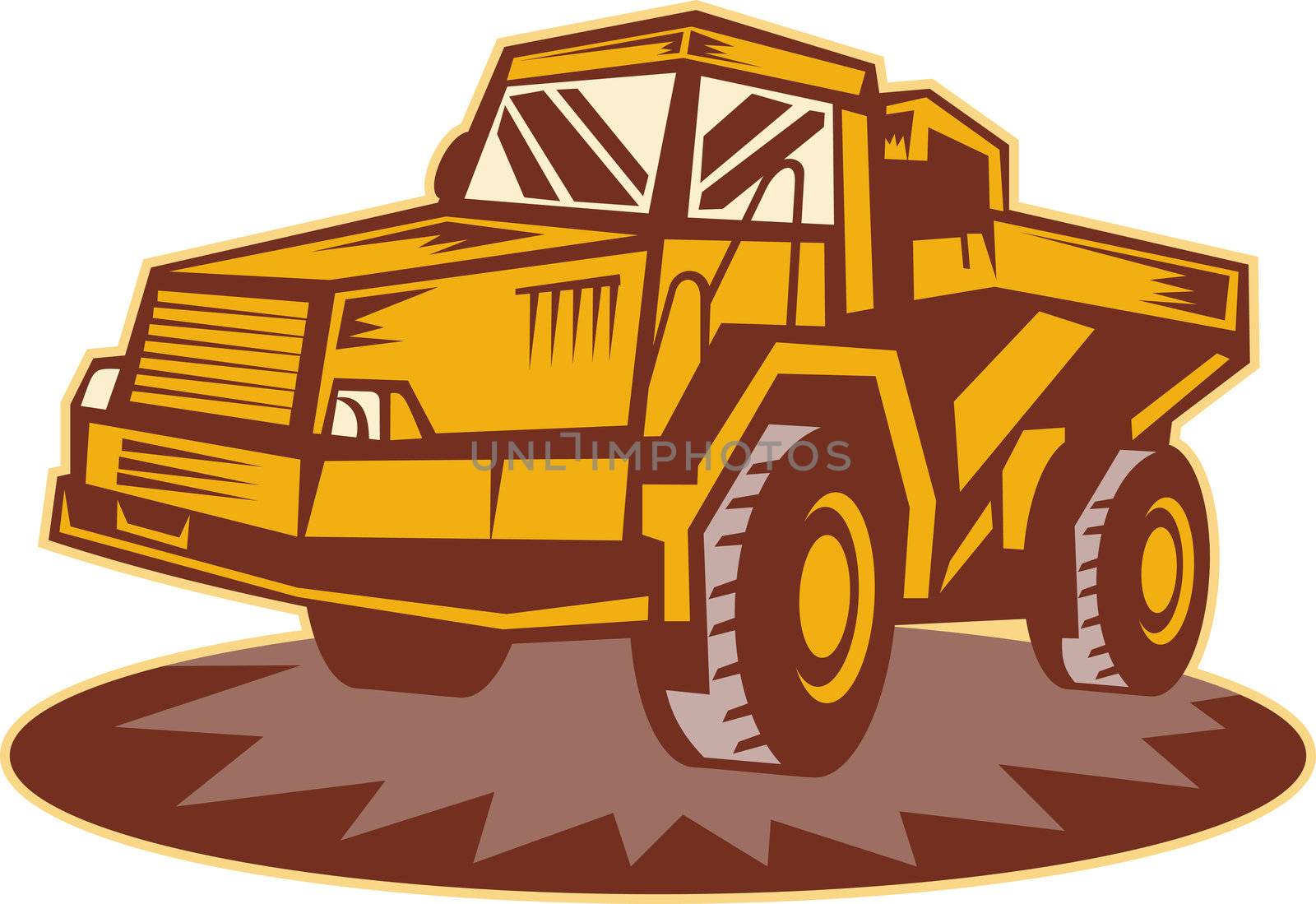 illustration of a Mining dump truck done in retro style.