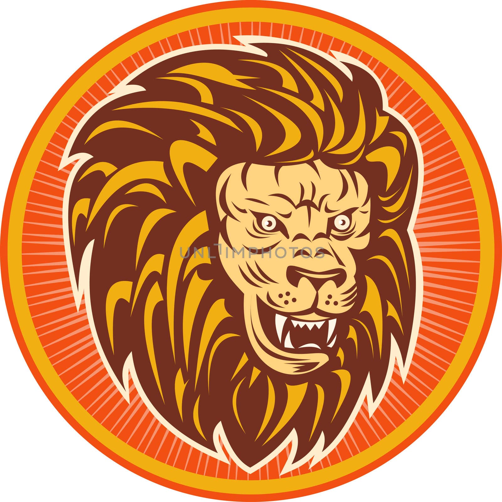 angry lion head set inside a circle by patrimonio