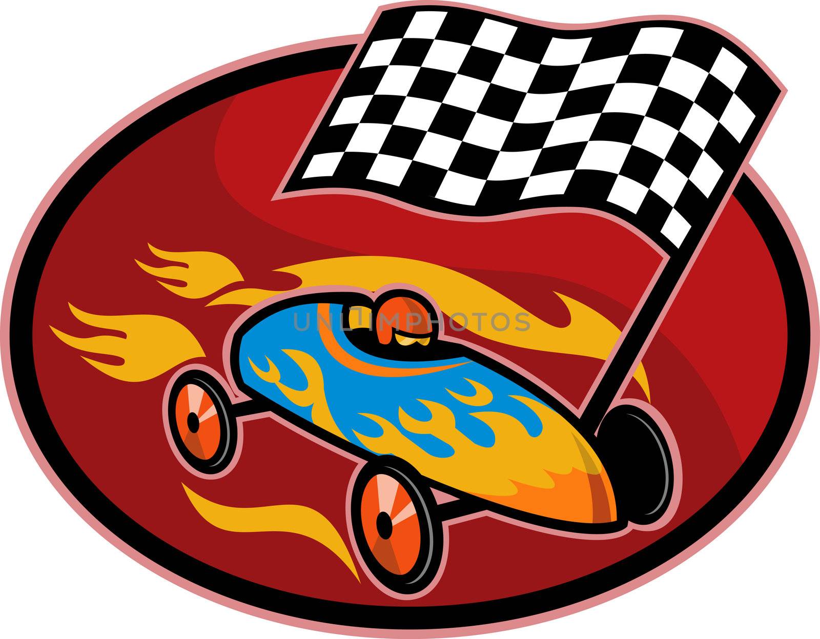 Soap box derby racing with race flag by patrimonio