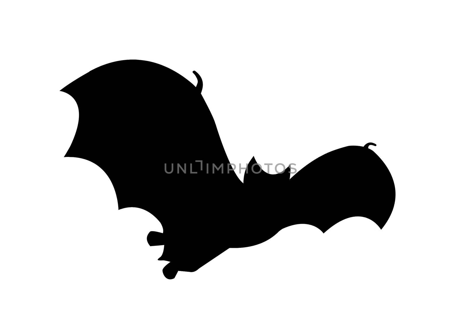 Simple silhouette drawing illustration clip art of a bat in flight, great Halloween symbol.