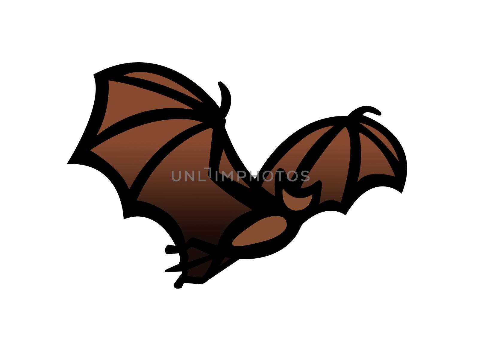 Simple drawing illustration clipart of a bat in flight,great Halloween symbol