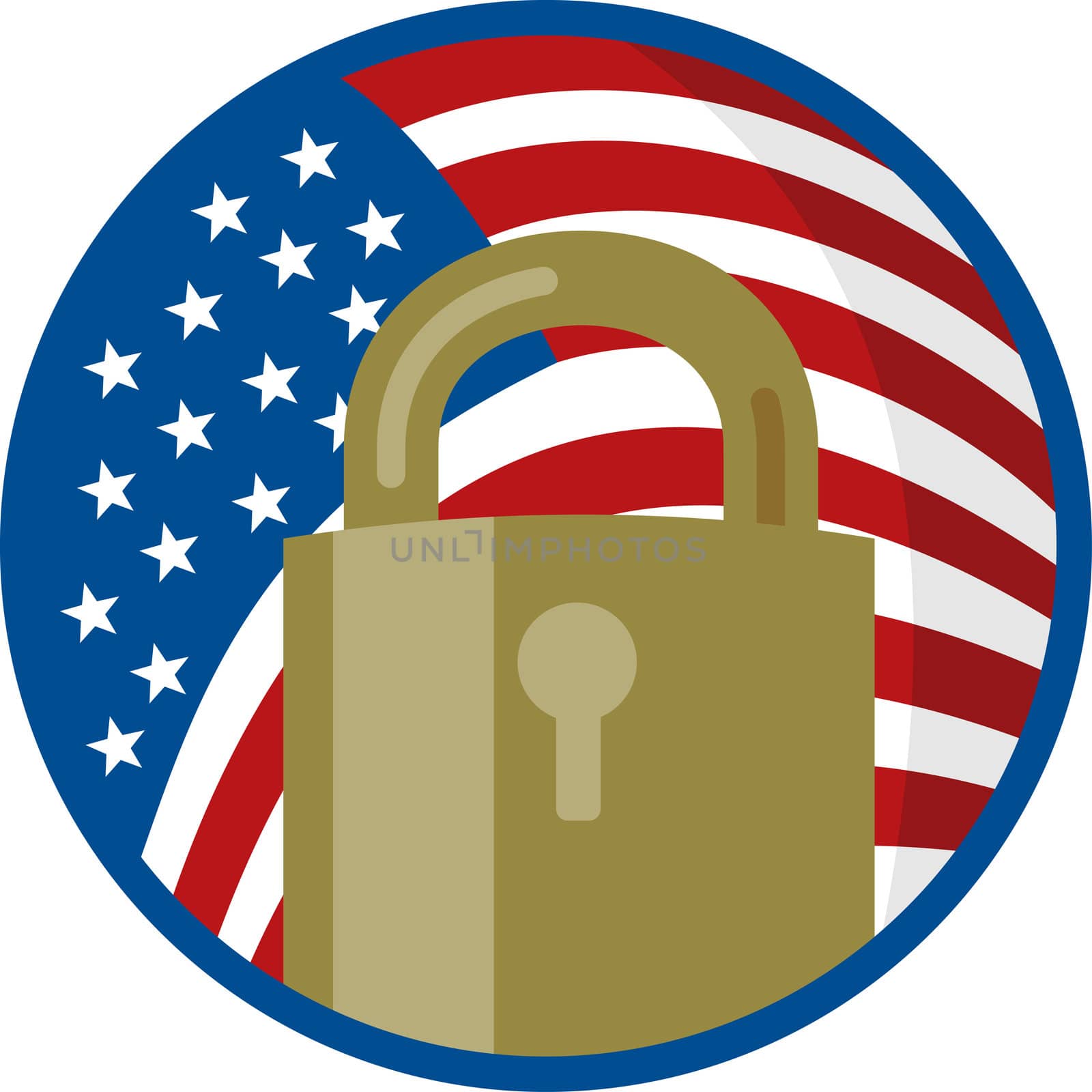 illustration of a Padlock with american flag inside circle