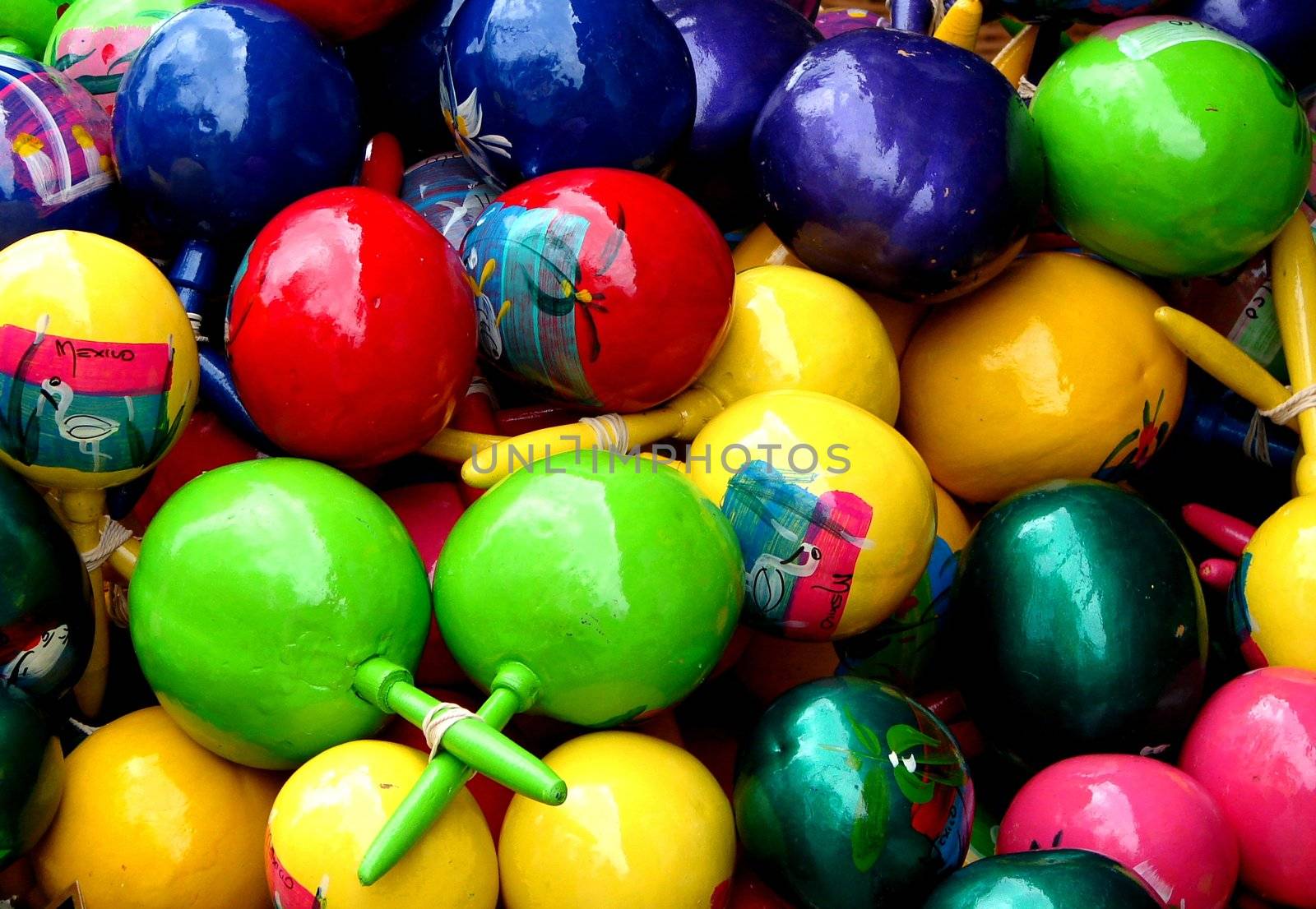 colorful maracas instrument on vendor cart for tourists