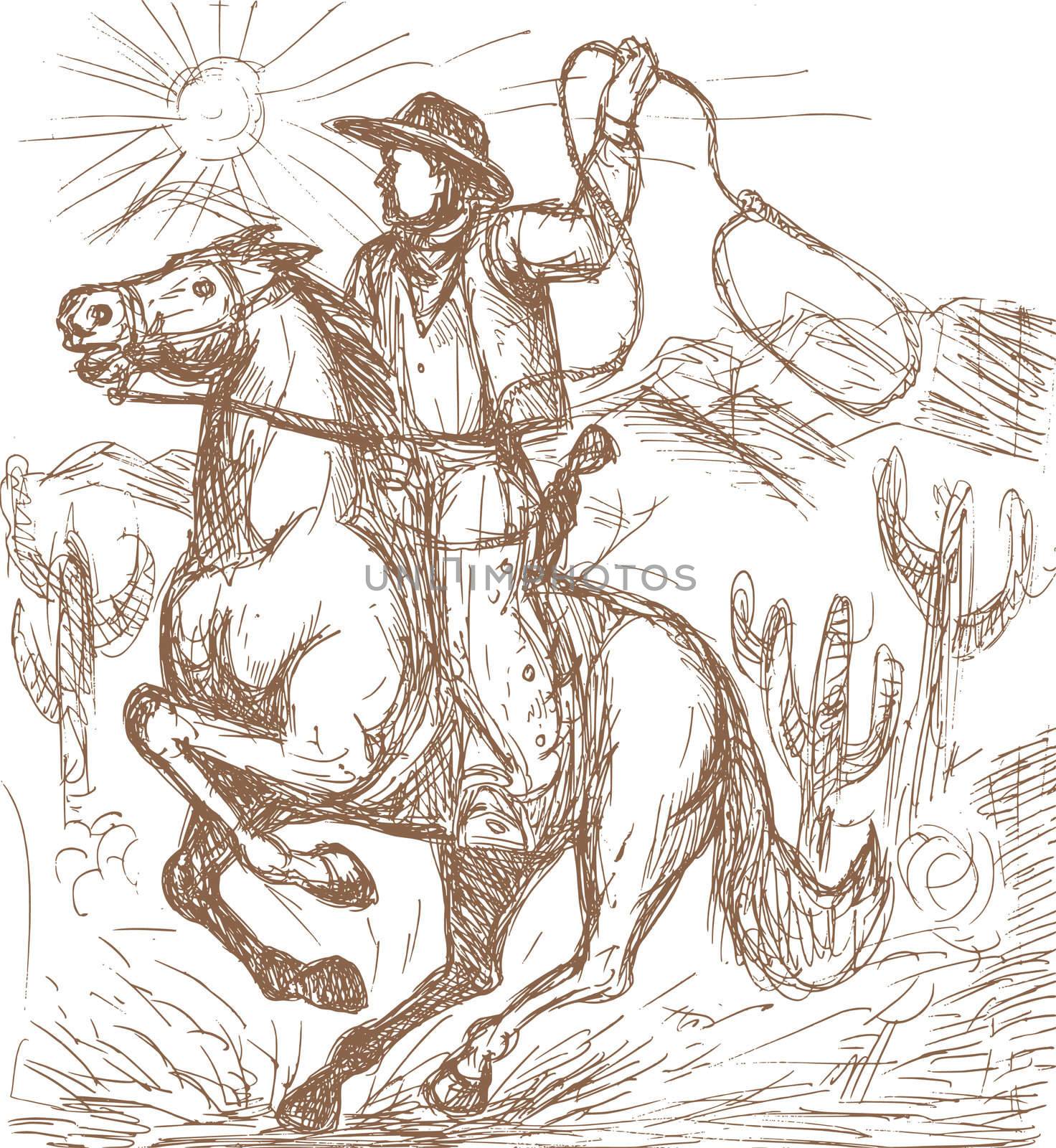 Cowboy with lasso riding a horse  by patrimonio