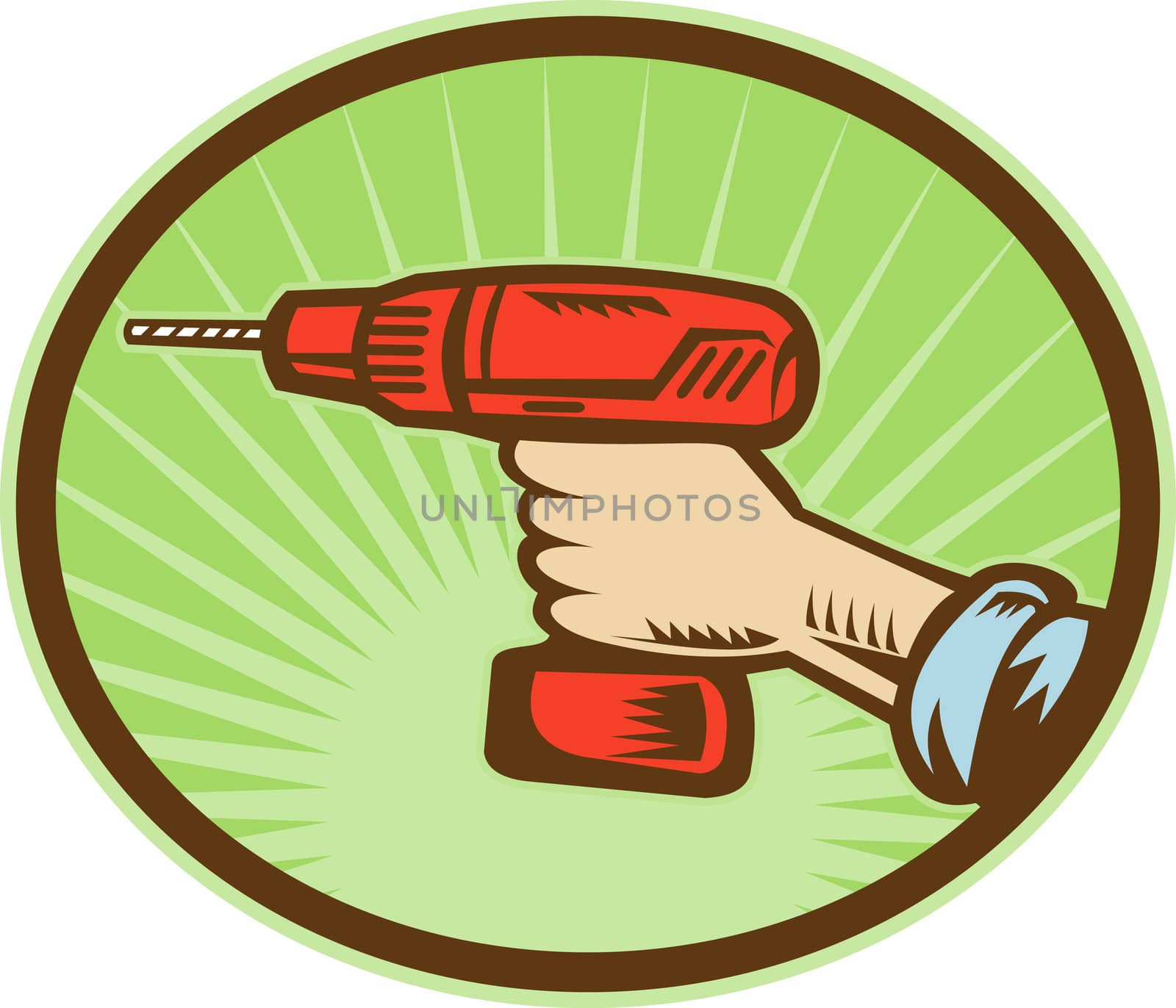 illustration of a Hand holding a cordless drill side view