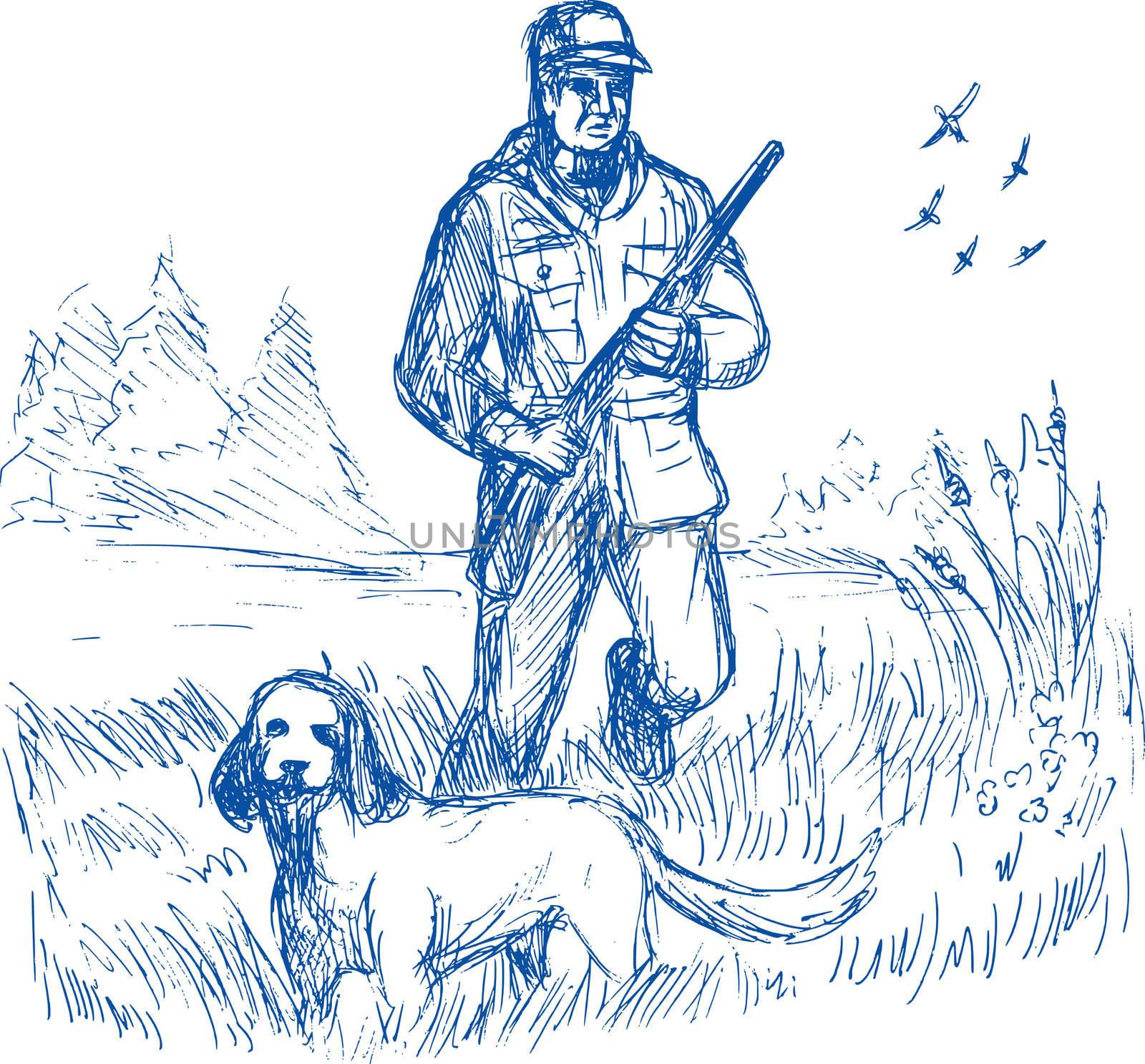 Hunter and trained pointer gun dog hunting by patrimonio