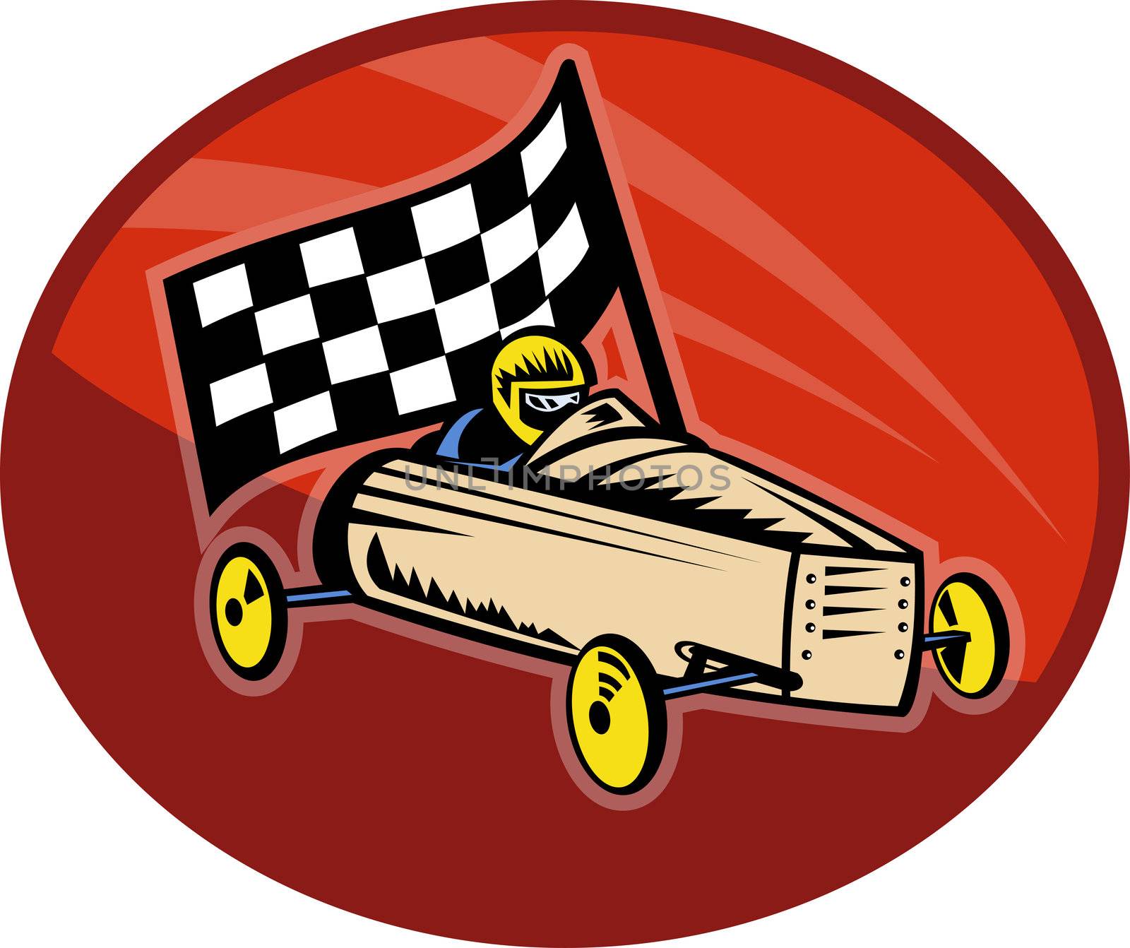 illustration on the sport of Soap box derby racing with race flag