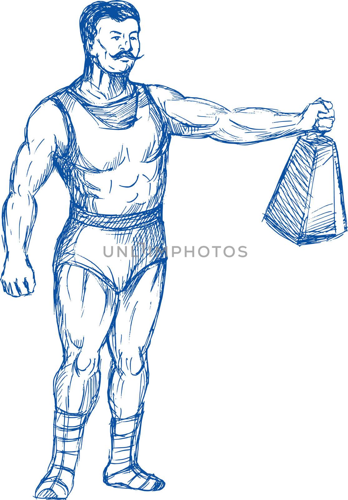 hand drawn illustration of a strongman holding up heavy weight