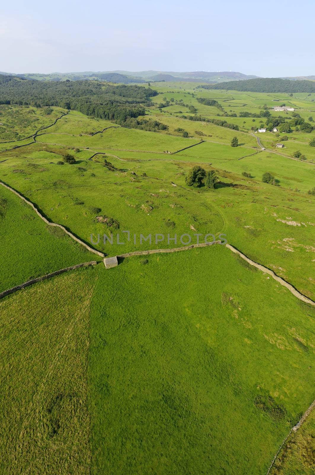 View from hot air balloon in the Lake District National Park Cumbria England