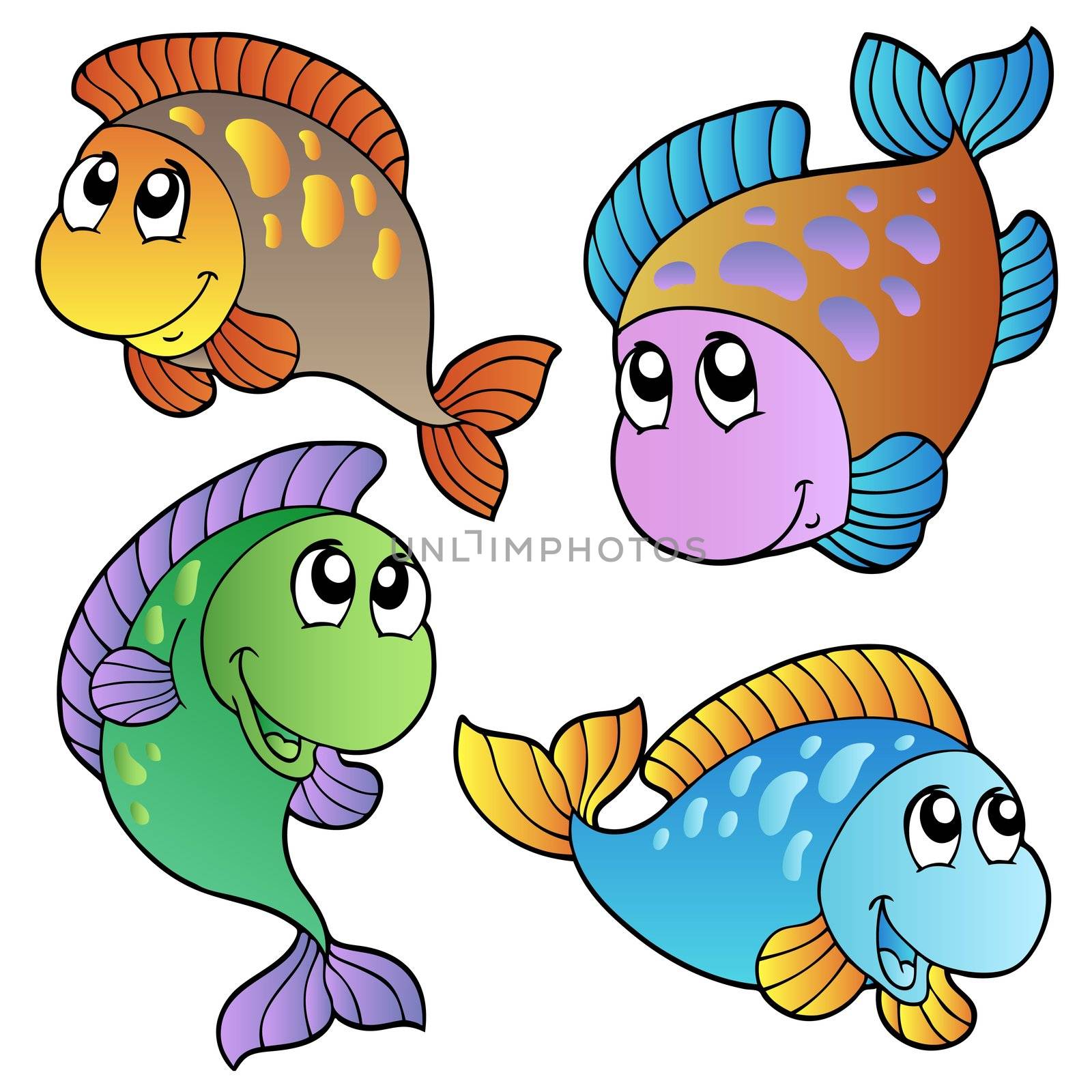 Four cartoon fishes - vector illustration.