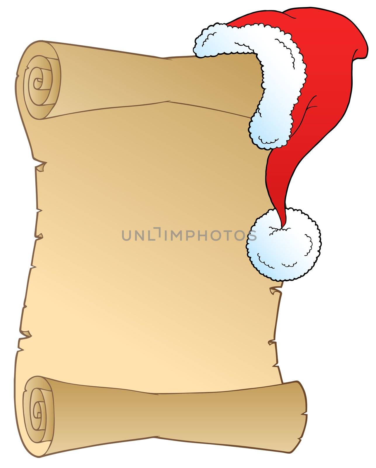Scroll with Christmas hat - vector illustration.