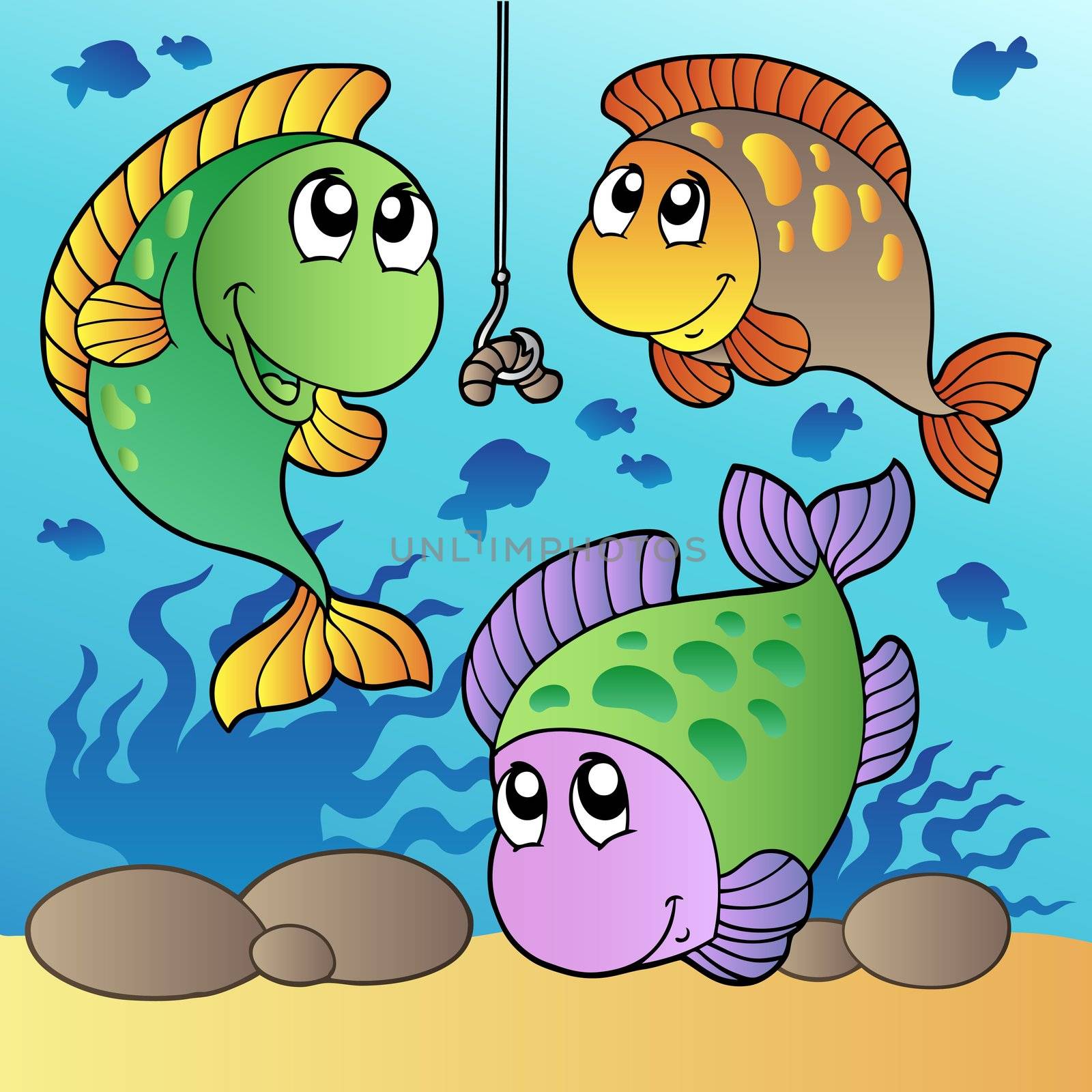 Three fishes and fishing hook by clairev