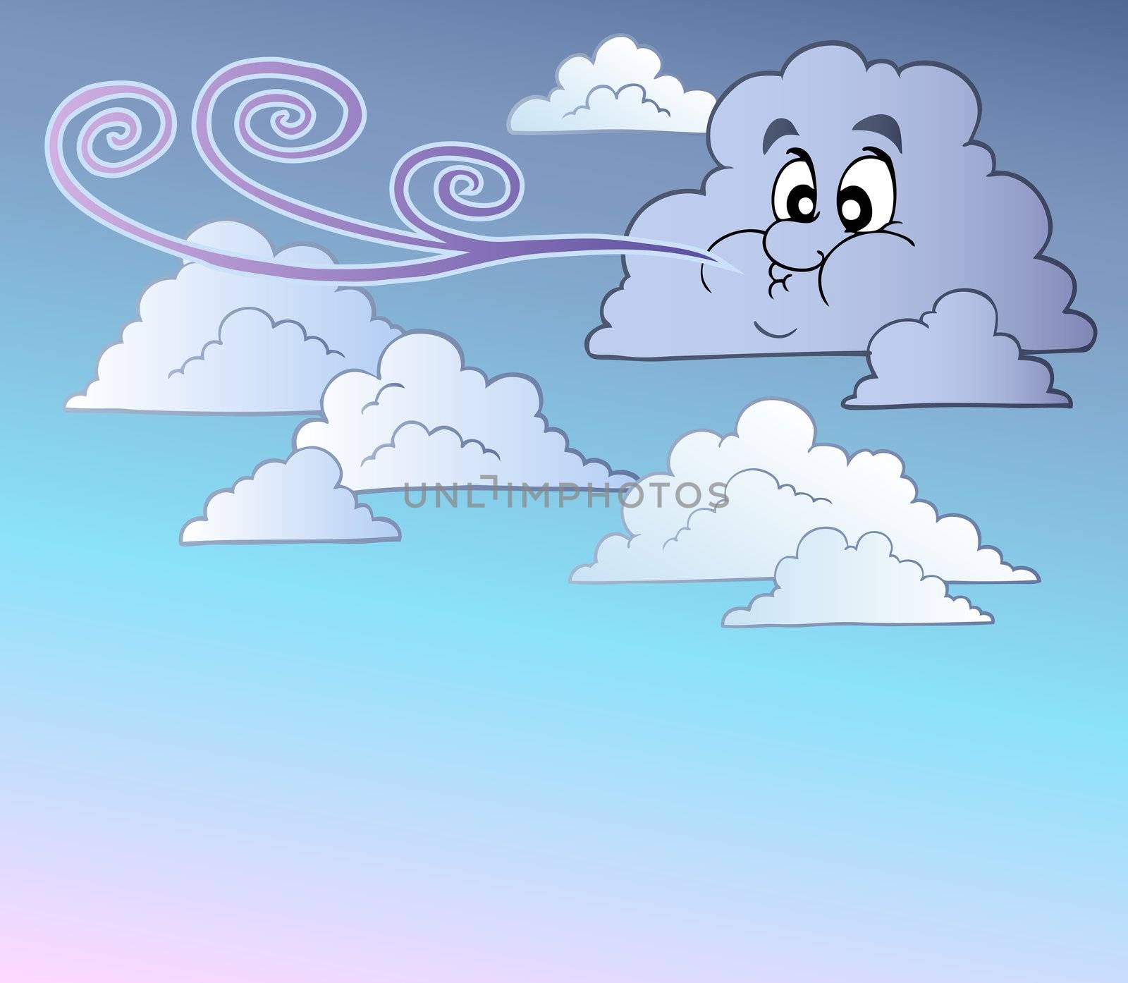 Windy sky with cartoon clouds by clairev