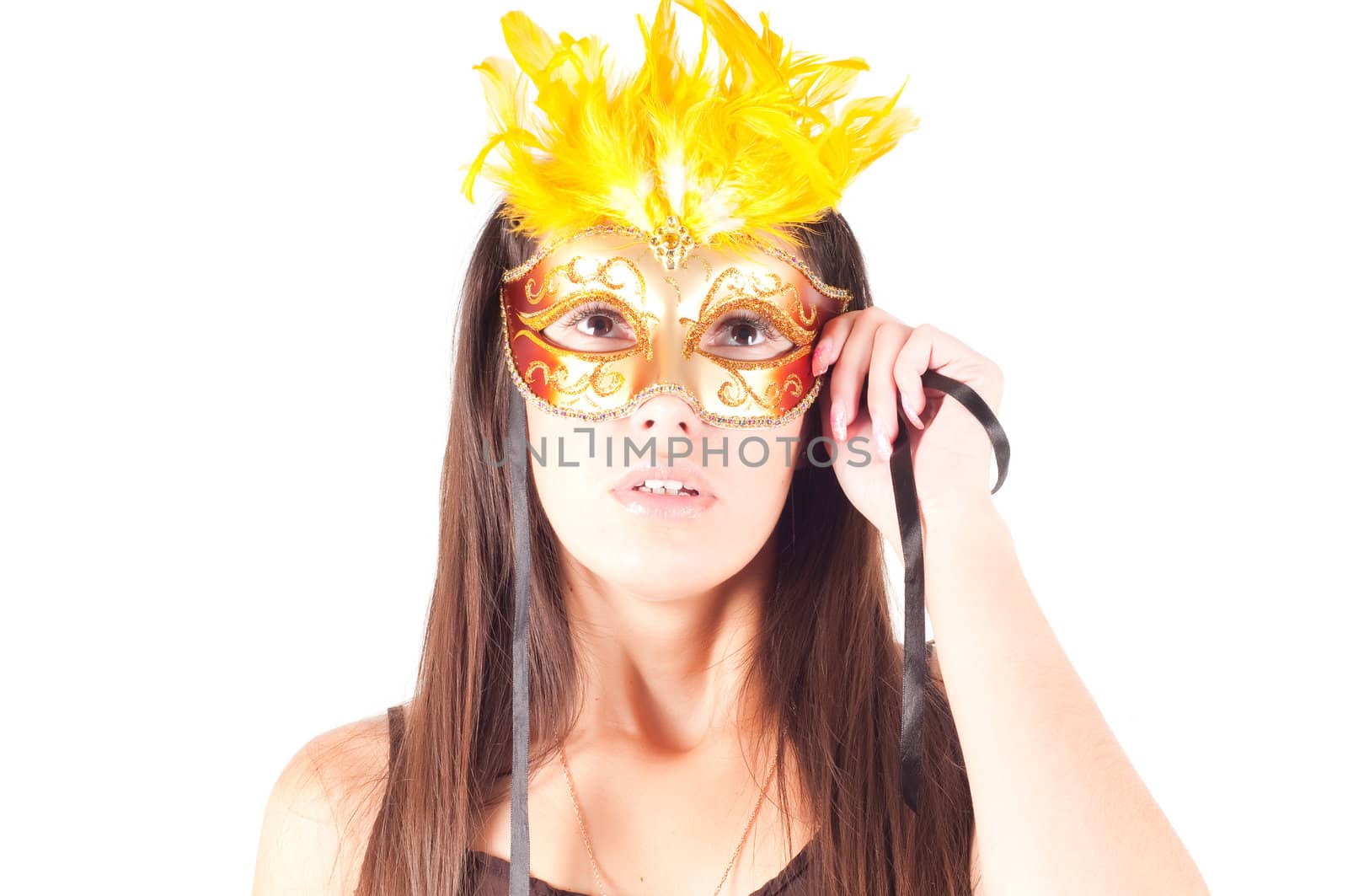 Shot of brunette woman in carnival mask