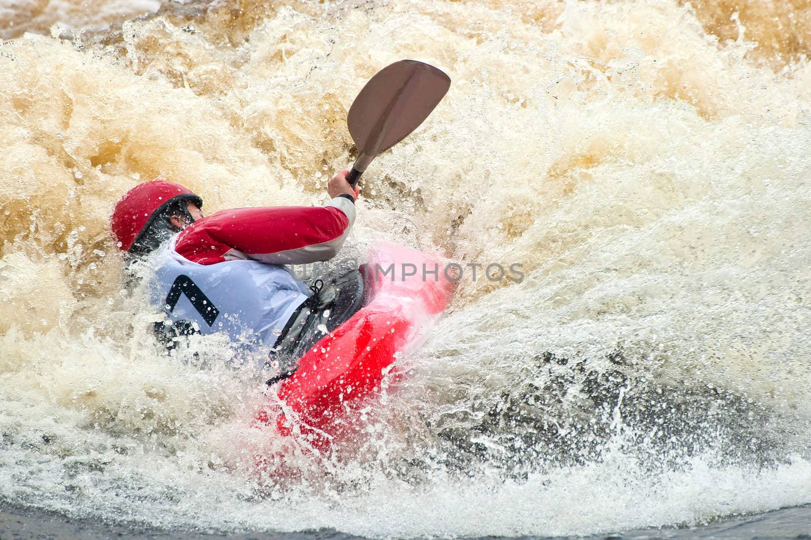 Kayak freestyle on whitewater, Russia, Msta, may 2010