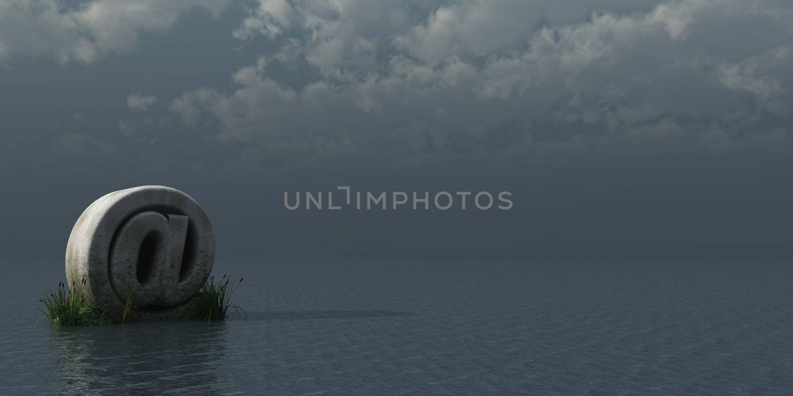 stone email alias at the ocean - 3d illustration