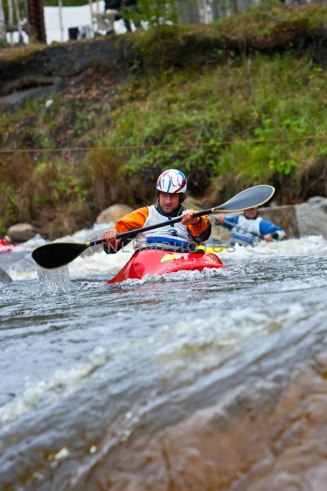 Competition of kayak freestyle on whitewater, Russia, Akulovka