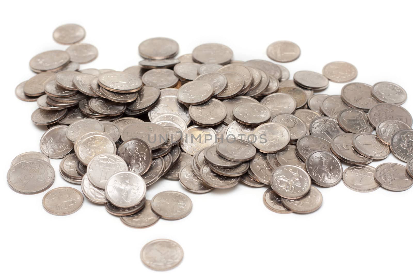 Russian kopecks disposit insulated on white background