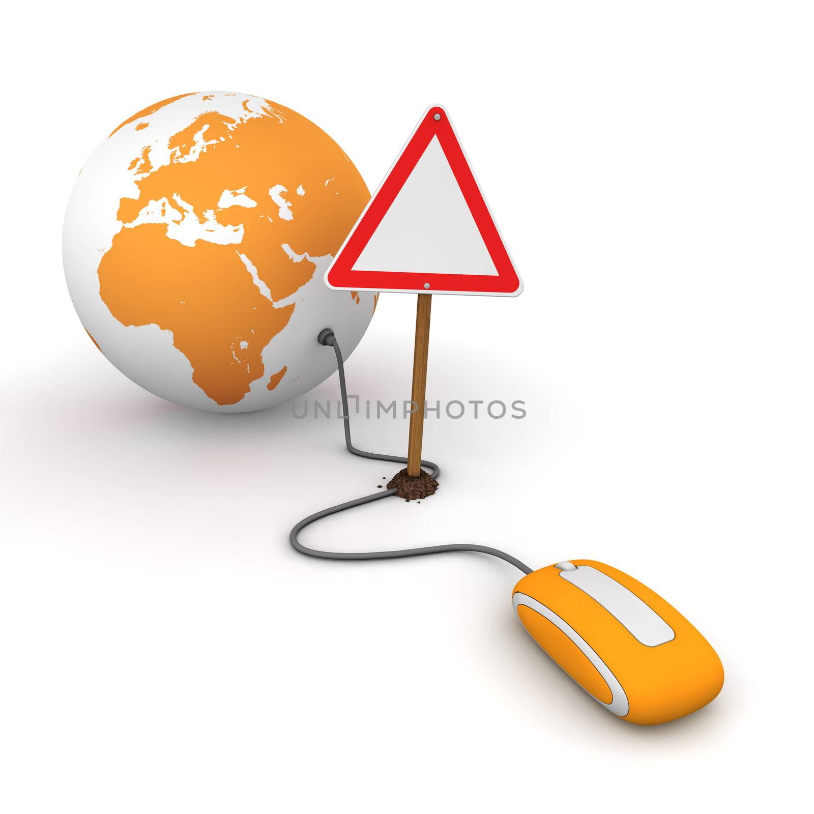 Surfing the Web in Orange - Blocked by a Triangular Warning Sign by PixBox