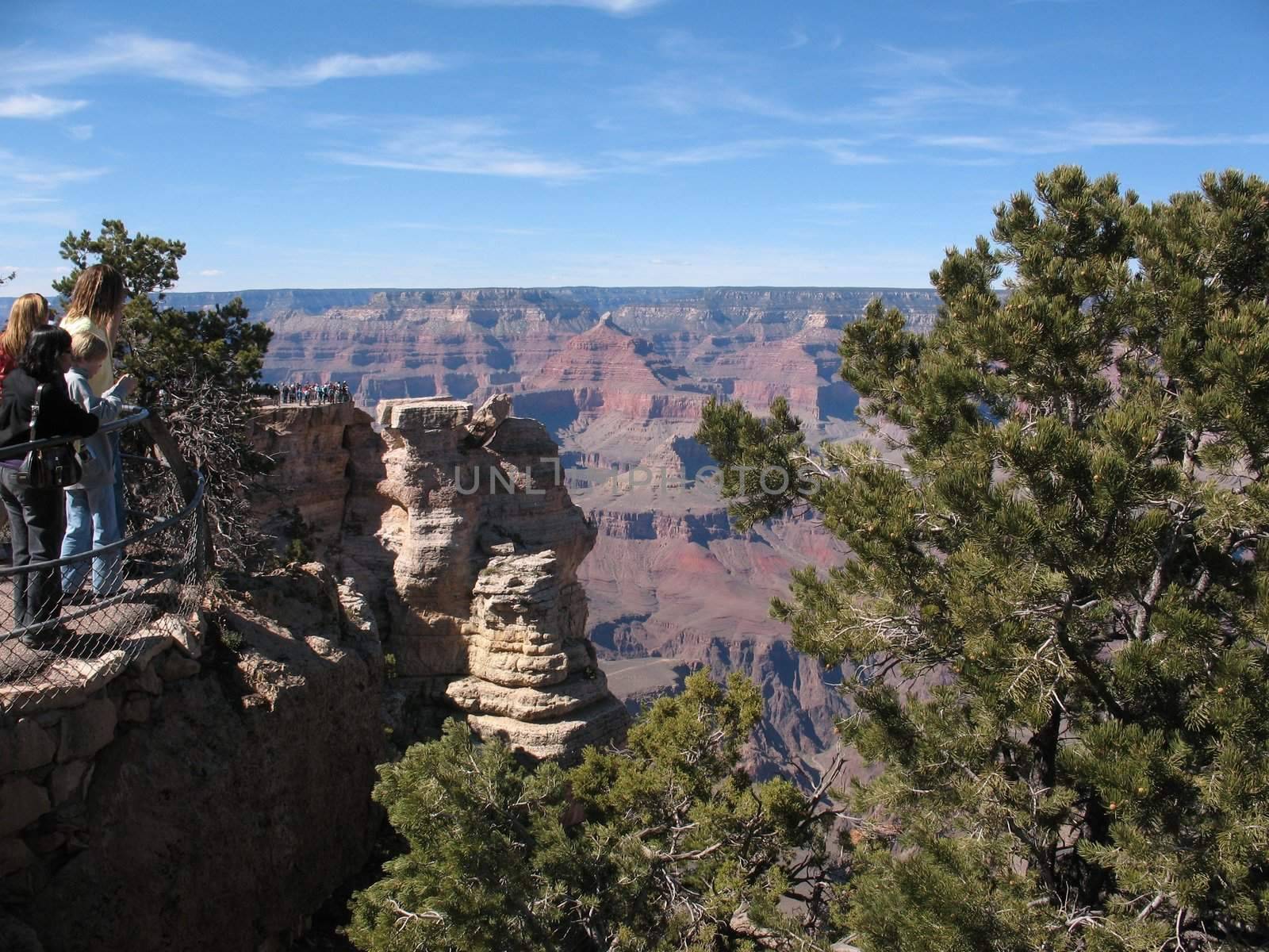 A panorama of the famous Grand Canyon, South Rim, on a beautiful day in April.