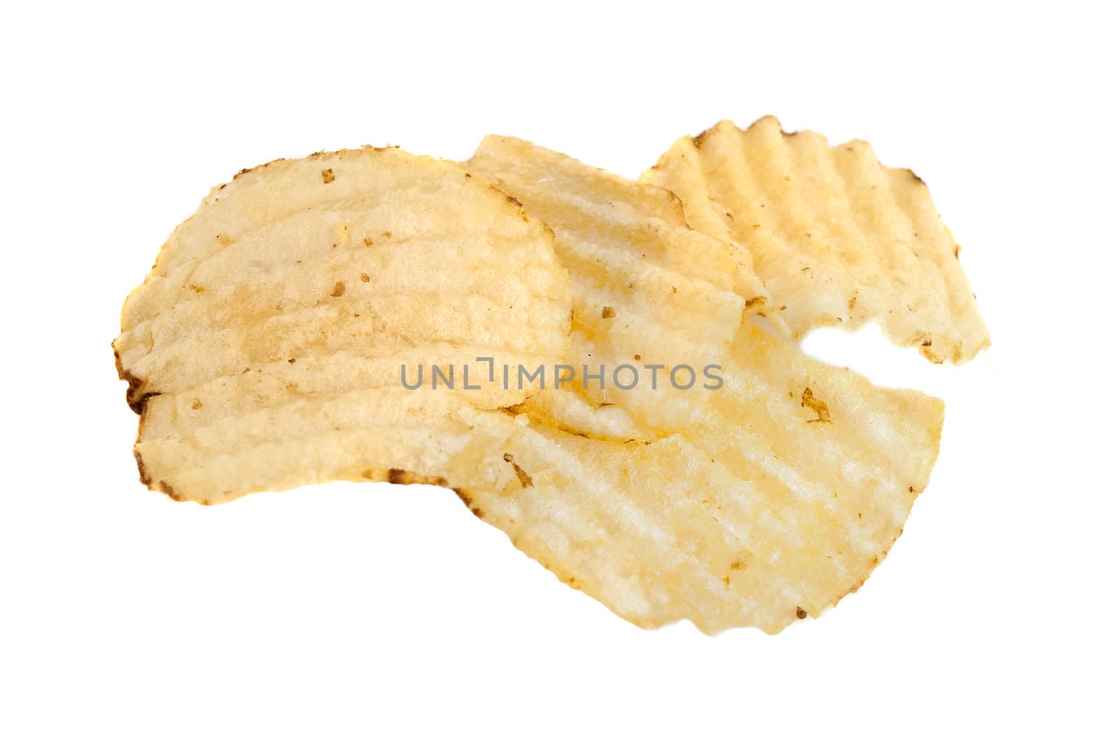 Ridged potato chips, isolated on a white background