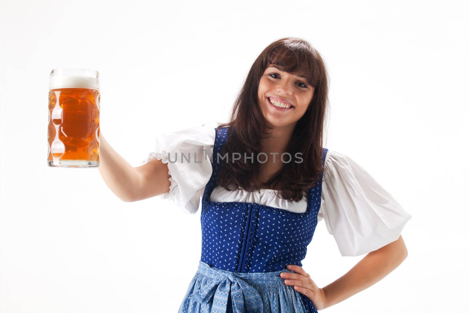 bavarian girl in a costume with beer by bernjuer