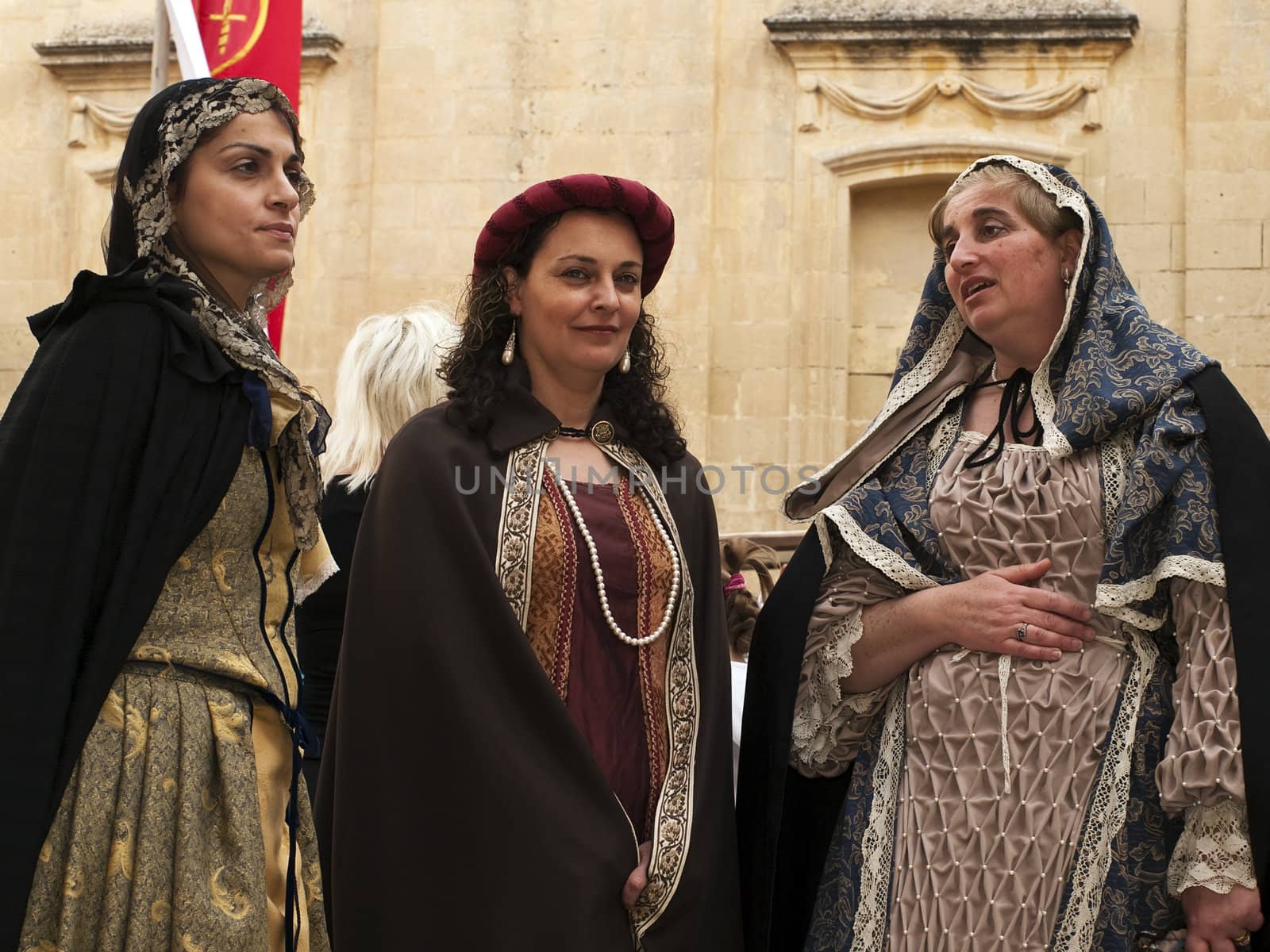 MDINA, MALTA - APR19 -  Noble woman during medieval reenactment in the old city of Mdina in Malta April 19, e