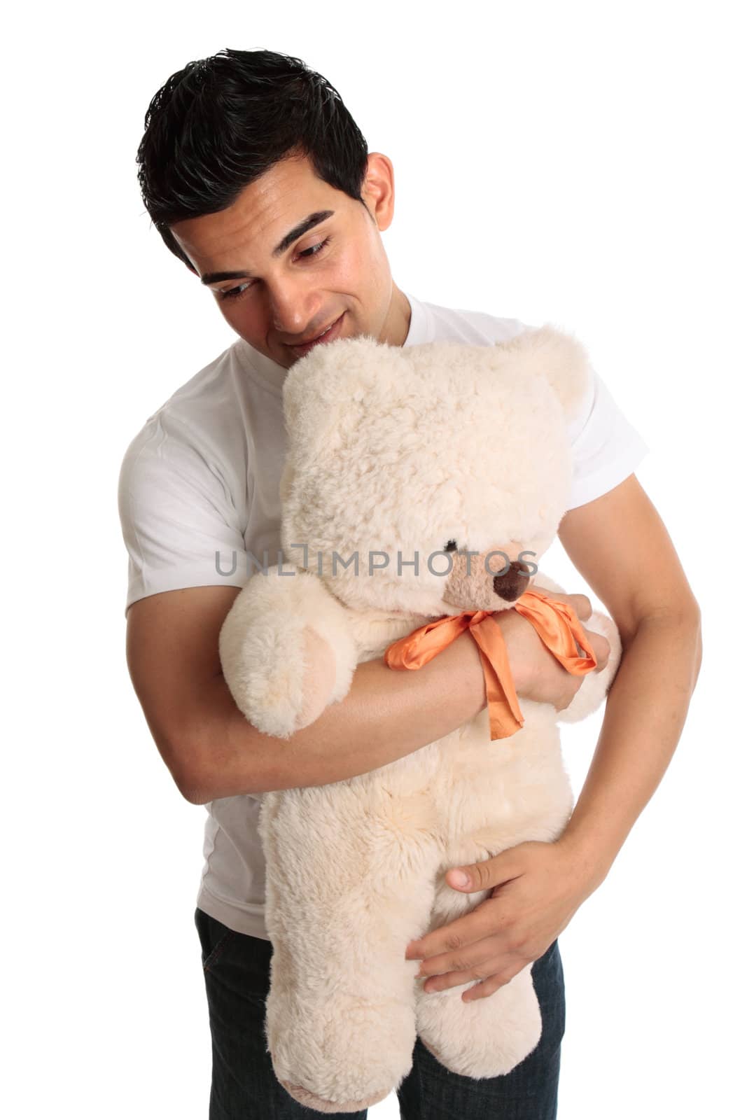 Man hugging a teddy by lovleah