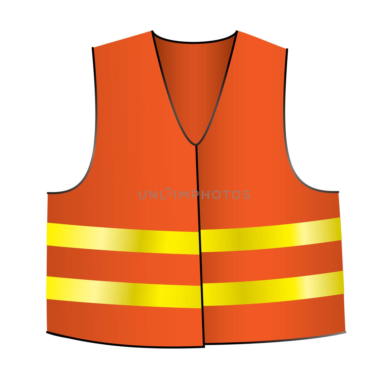 illustrated Orange safety jacket with yellow shiny stripes