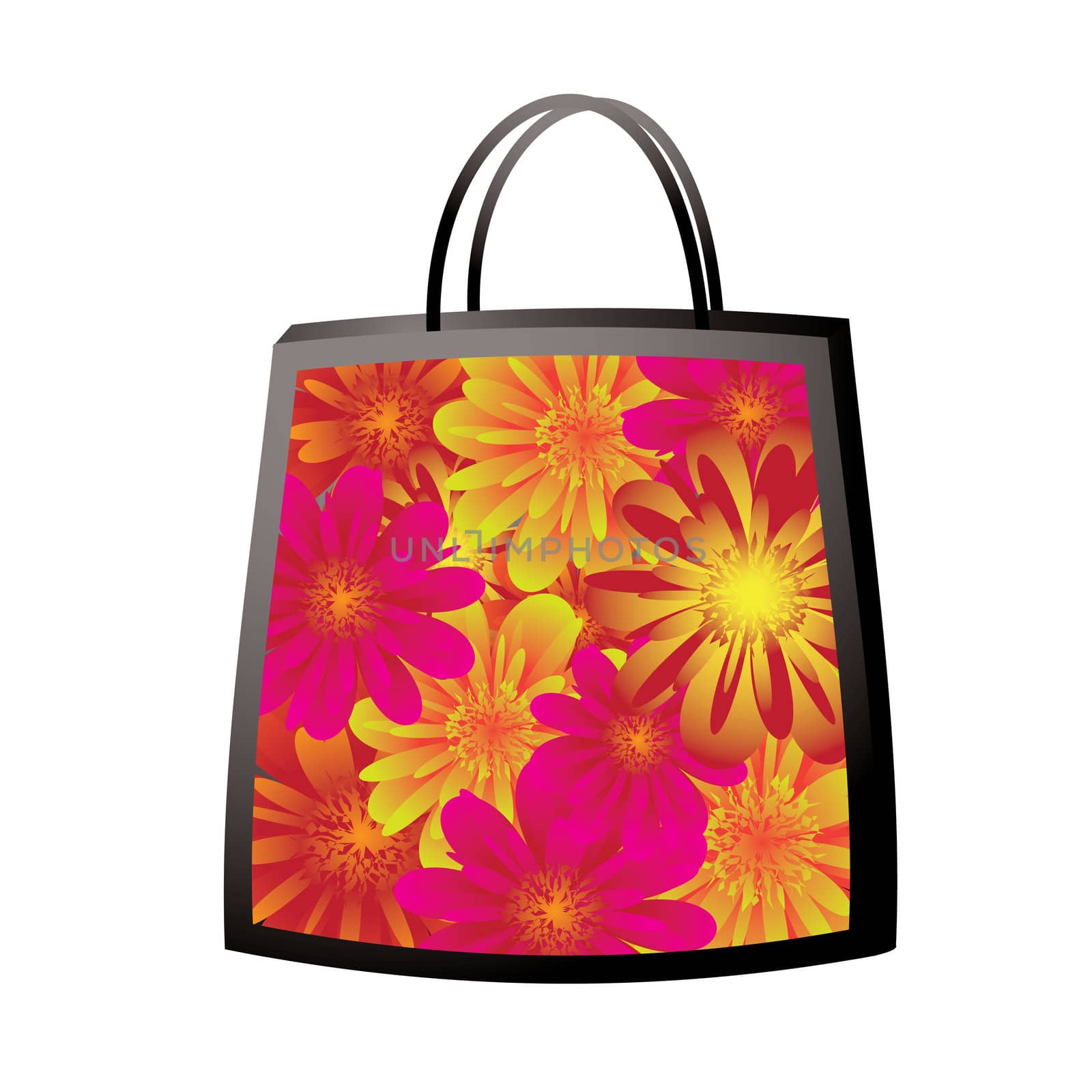 illustrated colorful floral bag with bright vibrant flowers