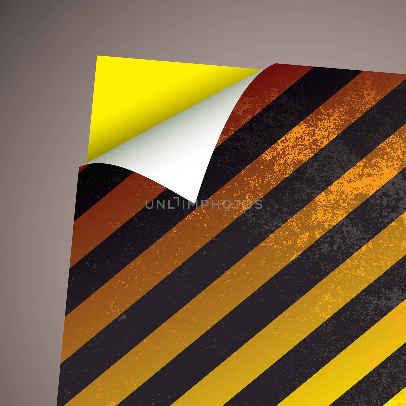 Yellow stripe card background with paper curl and grunge effect
