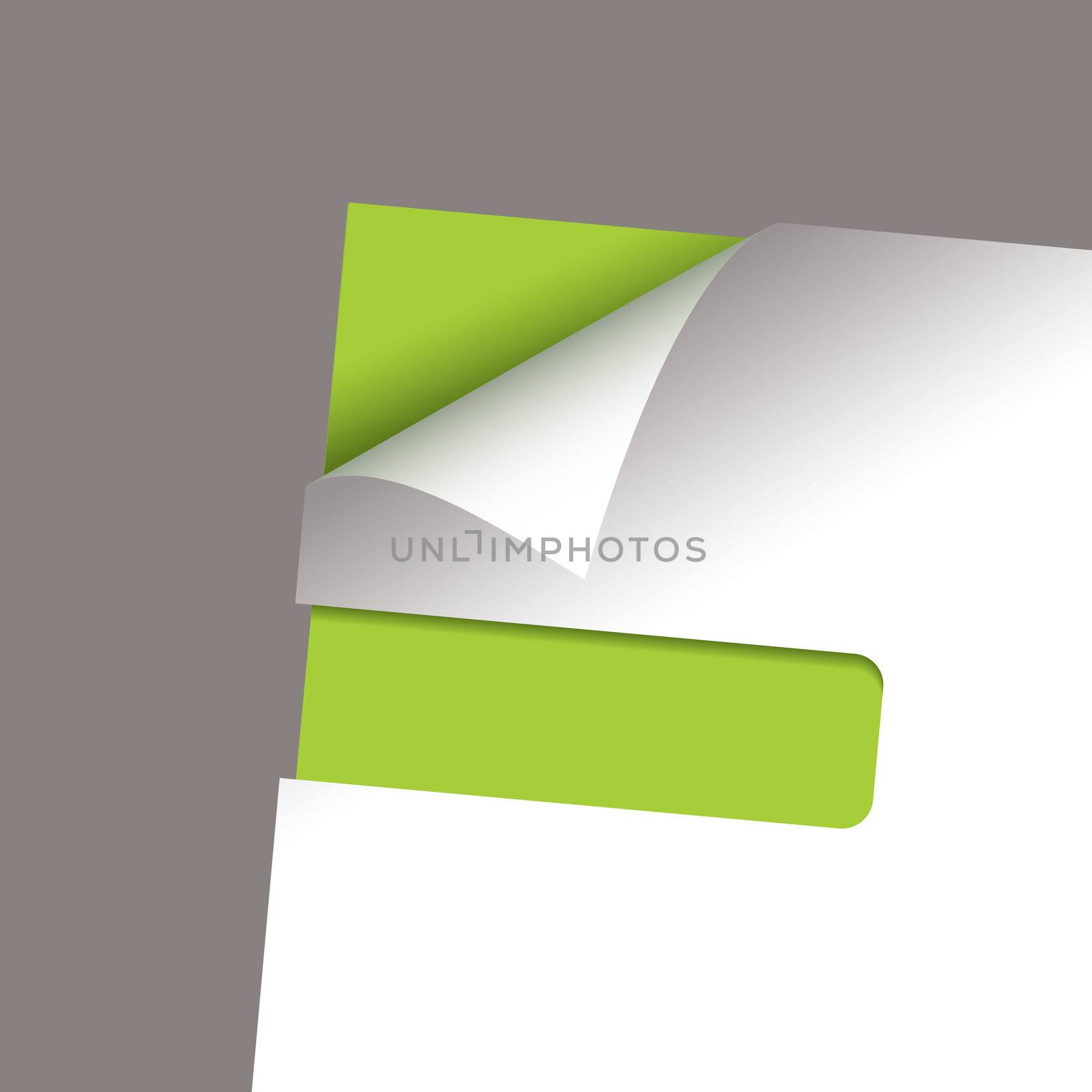 White paper with green card and corner peel shadow