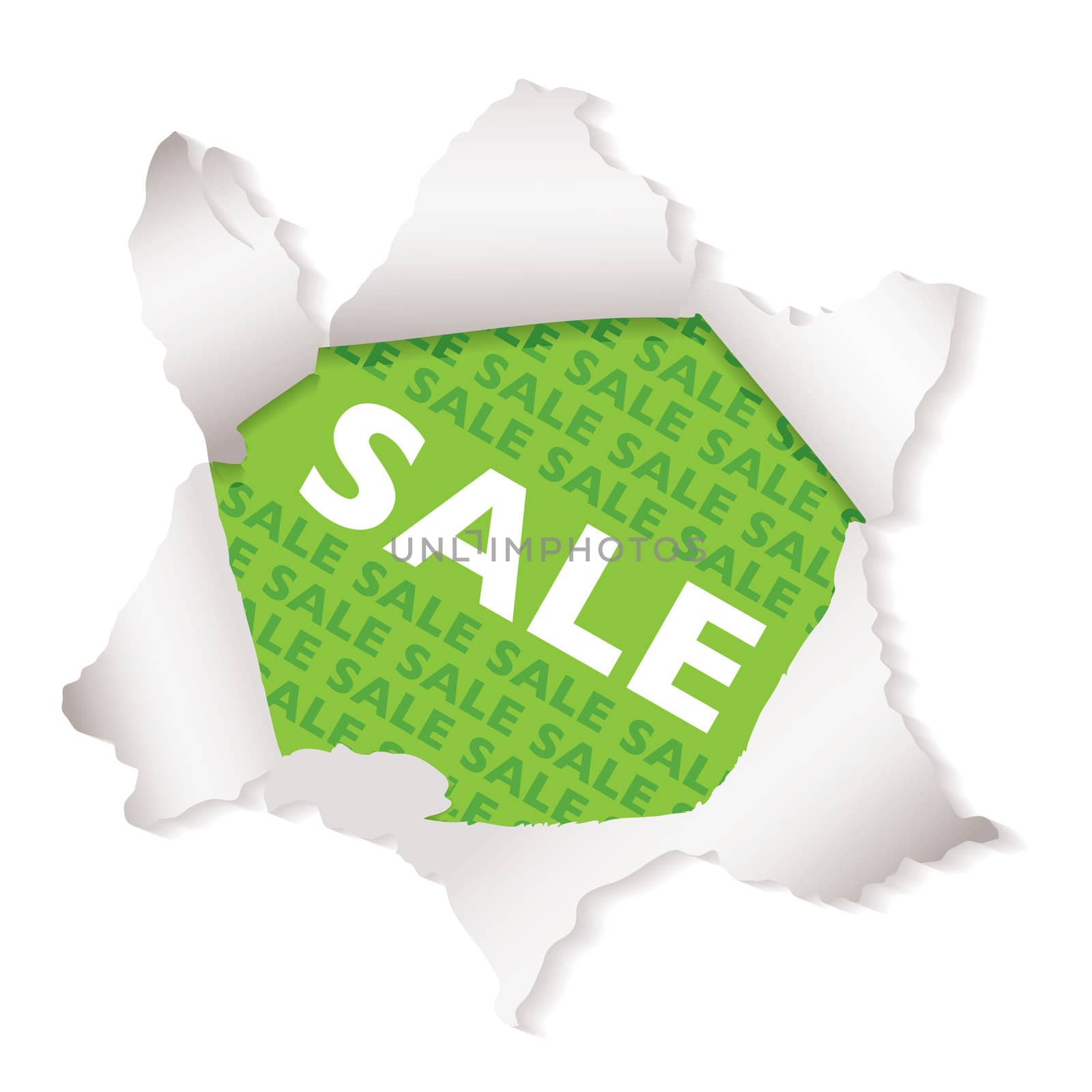 Green business sale paper explode icon with shadow