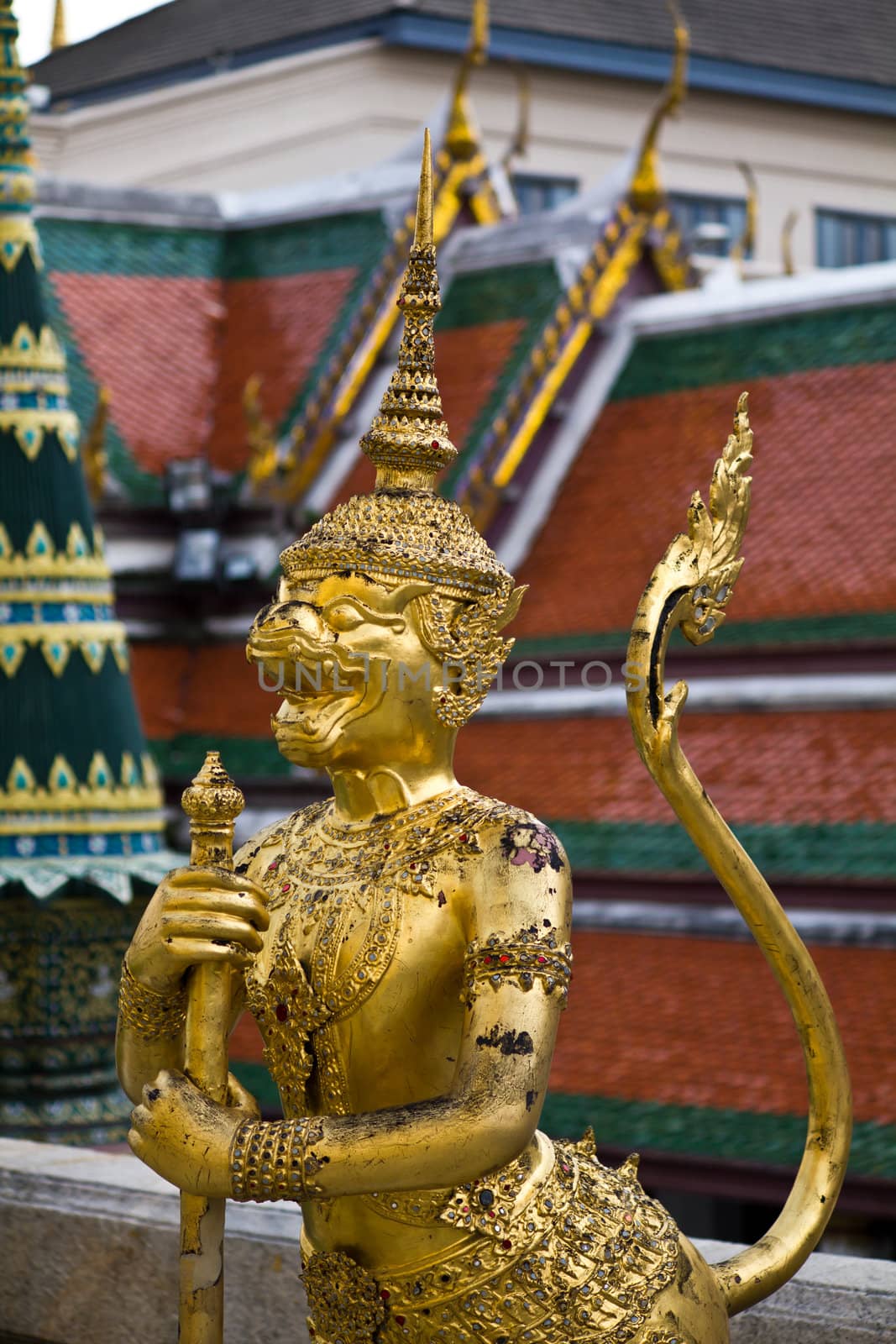 Golden Statue, A kind of mythological soldier, Landmark of Bangk by lavoview