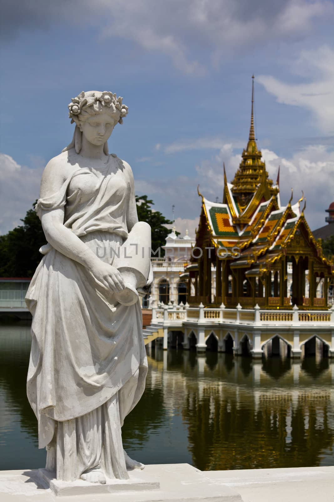 Statue at Bang Pa-In Palace Ayutthaya Thailand (Summer Palace of the Thai king)