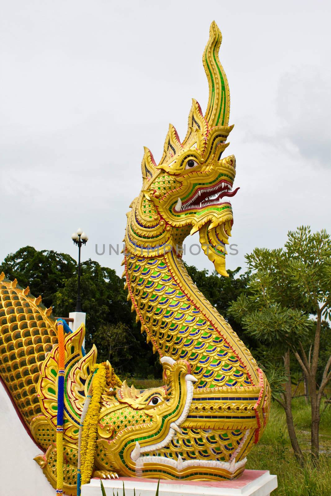 King of Naga in Temple of Thailand by lavoview