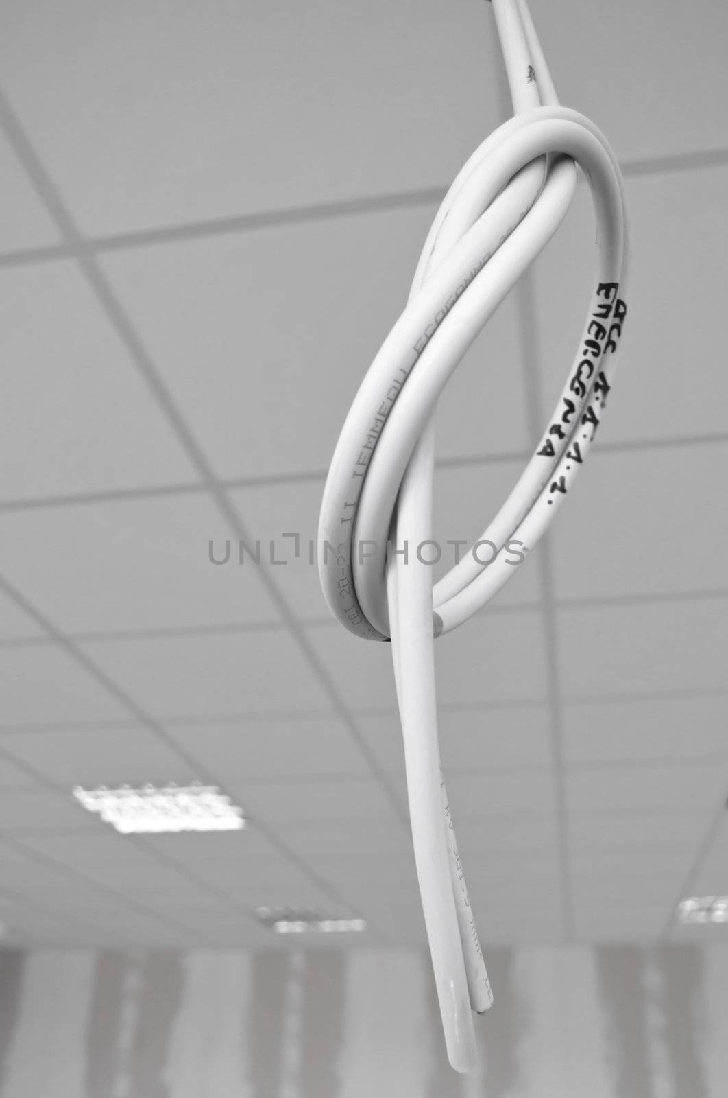 Electrical cable node in a interior under construction office