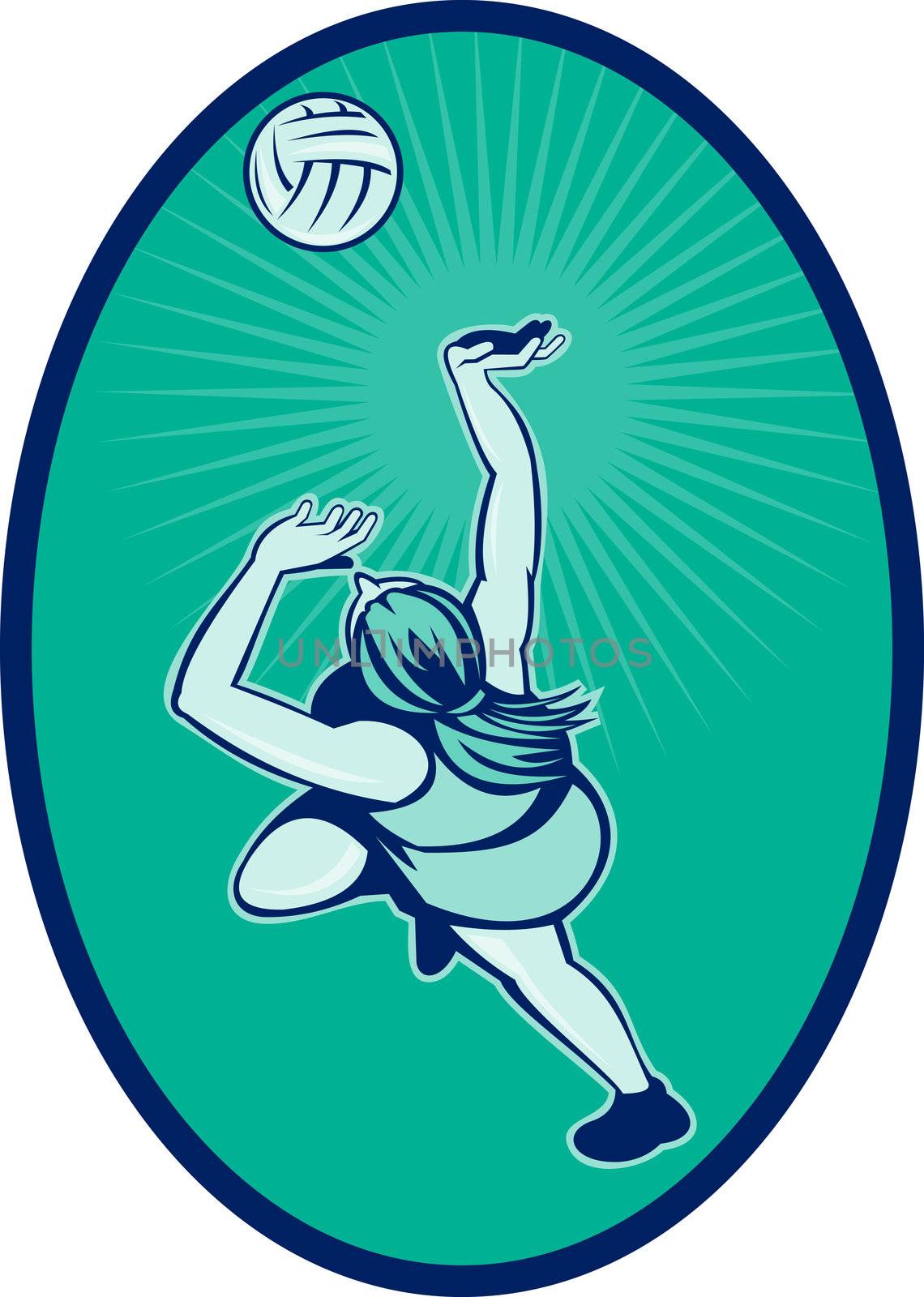 illustration of a Netball player rebounding jumping for ball 